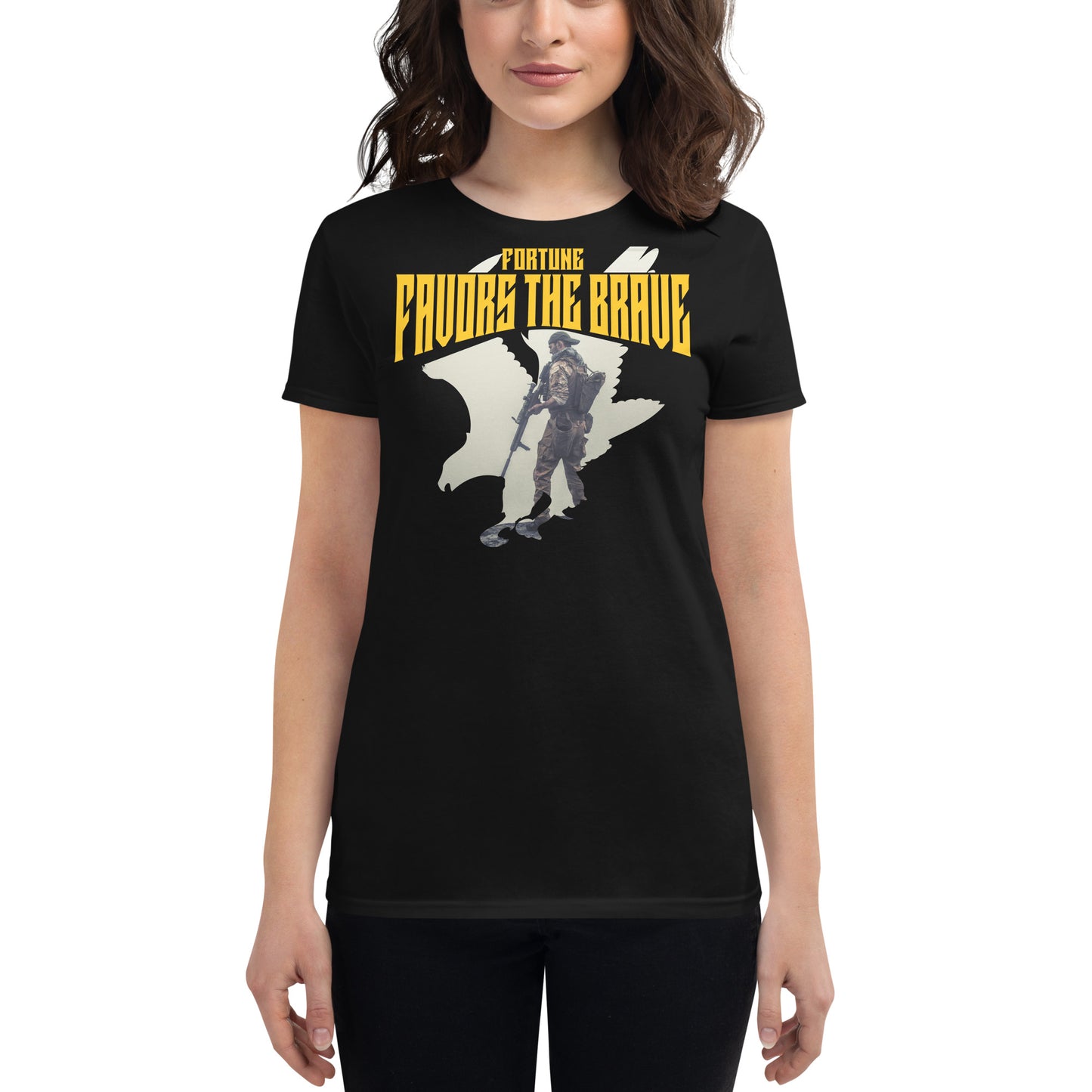 Fortune Favors the Brave II Women's Motivational Black T-Shirt