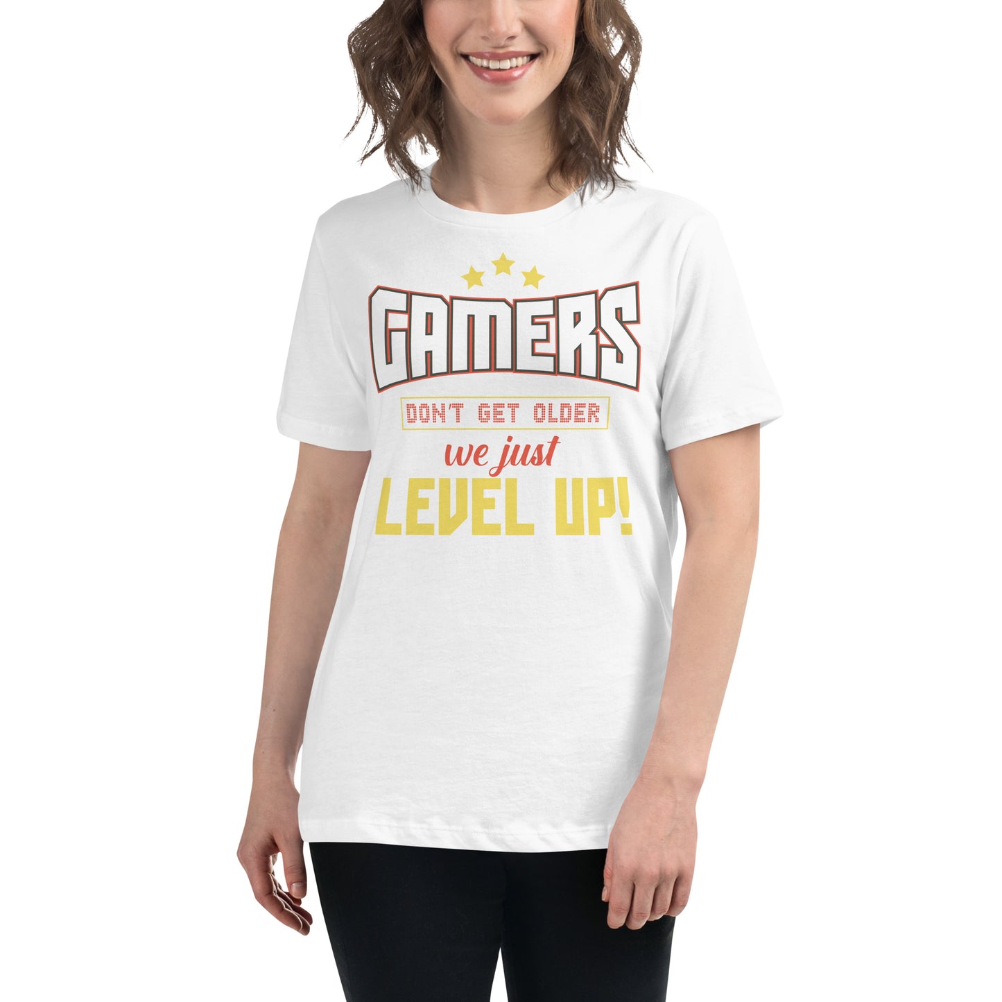 Gamers Level Up White Motivational Women’s T-Shirt Lifestyle