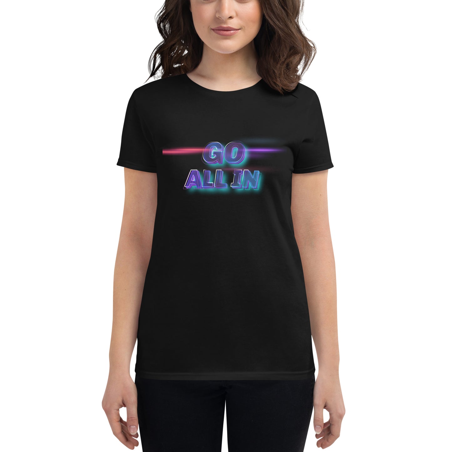 Go All In Neon Women’s Motivational Black T-Shirt