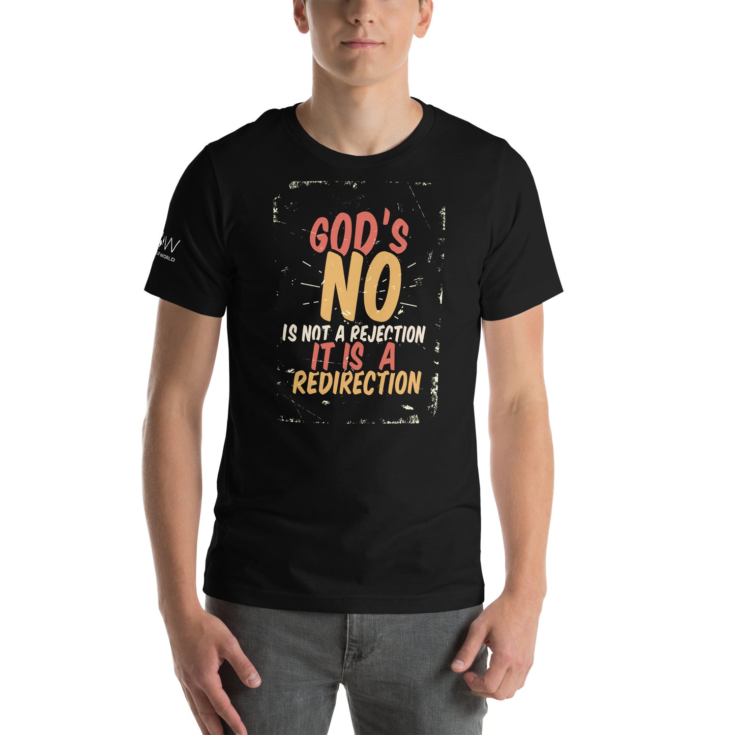 God’s “No” Is Not a Rejection, It Is a Redirection (Bold Design) Men's Motivational Black T-Shirt