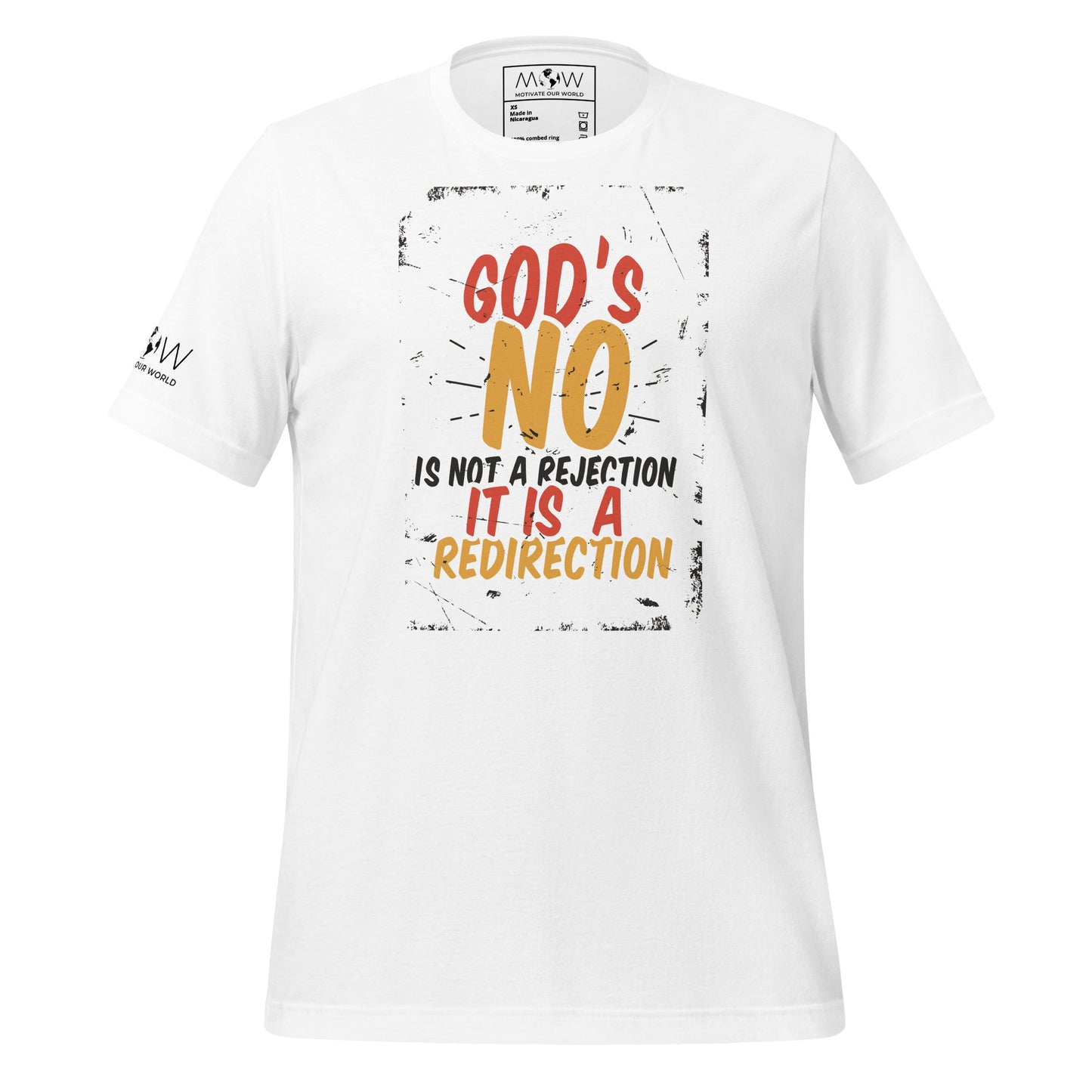 God’s “No” Is Not a Rejection, It Is a Redirection (Bold Design) Men's Motivational White T-Shirt