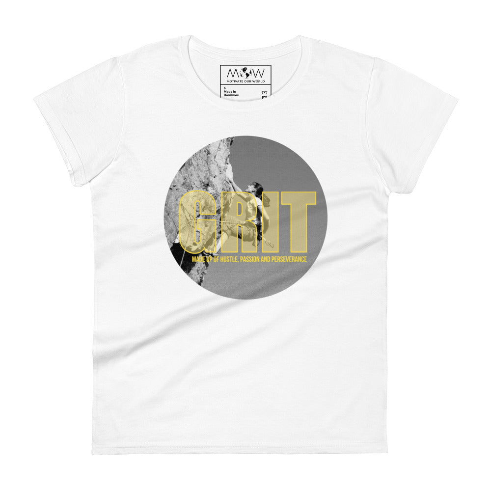 Grit: Made Up of Hustle, Passion, and Perseverance Women’s Motivational White T-Shirt