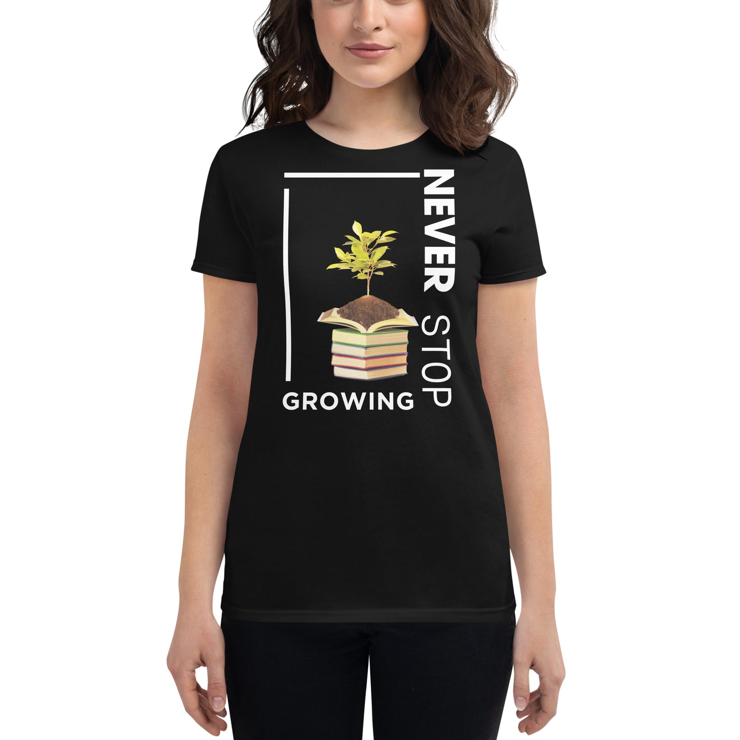 Grow Through What You Learn Women’s Motivational Black T-Shirt