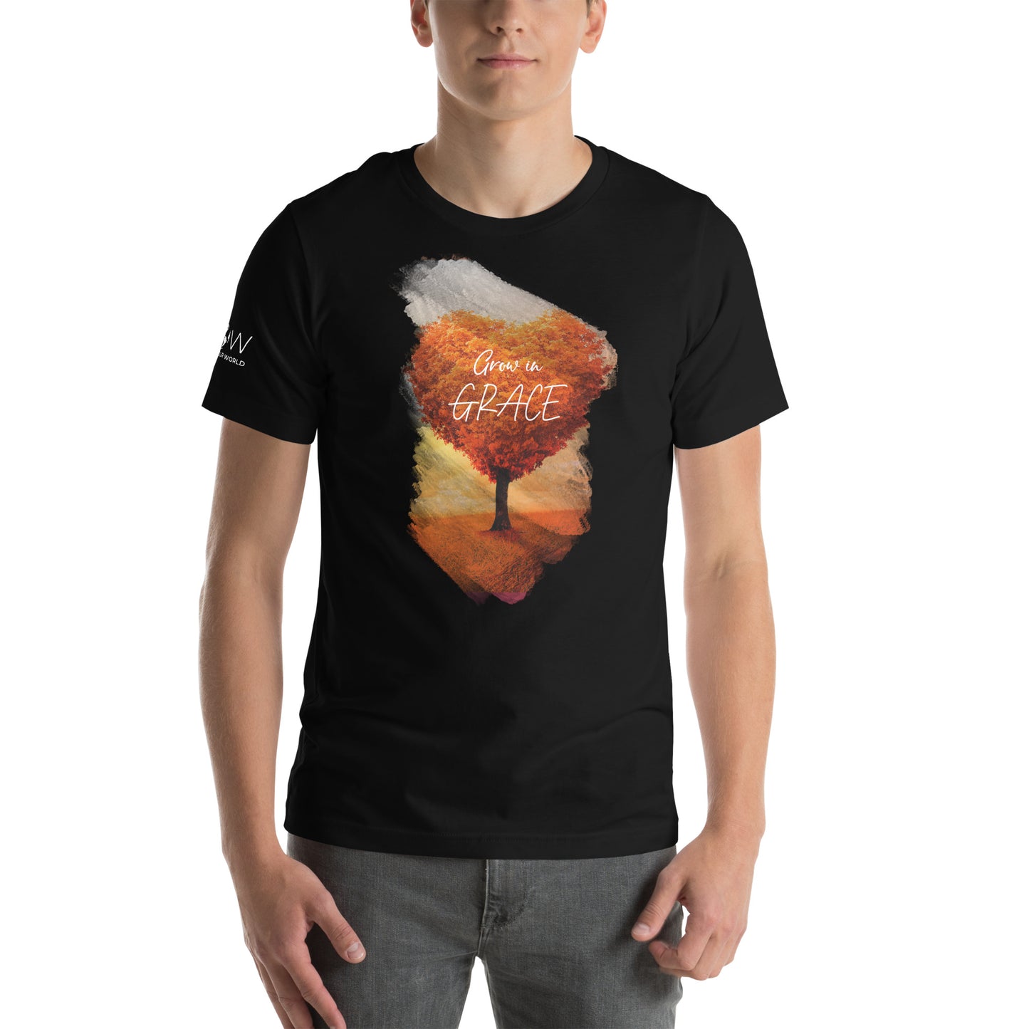 Grow in Grace - Heart Tree Men's Motivational Black T-Shirt