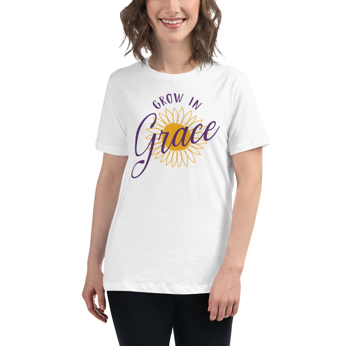 Grow in Grace - Sunflower White Motivational Women’s T-Shirt Lifestyle