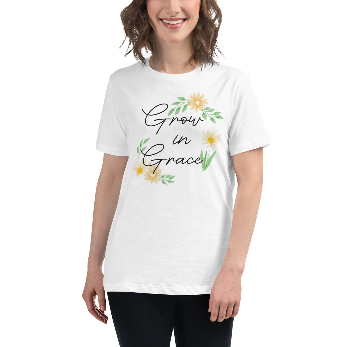 Grow in Grace - White Motivational Women’s T-Shirt Lifestyle