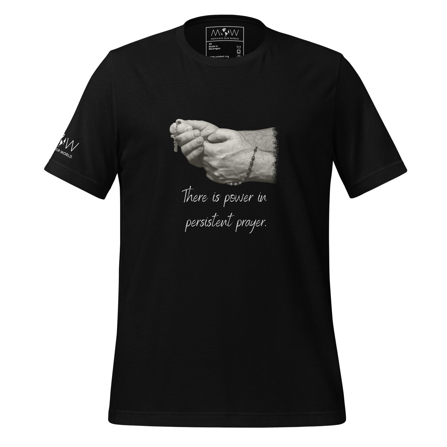 Hands in Prayer with Rosary Men's Motivational Black T-Shirt