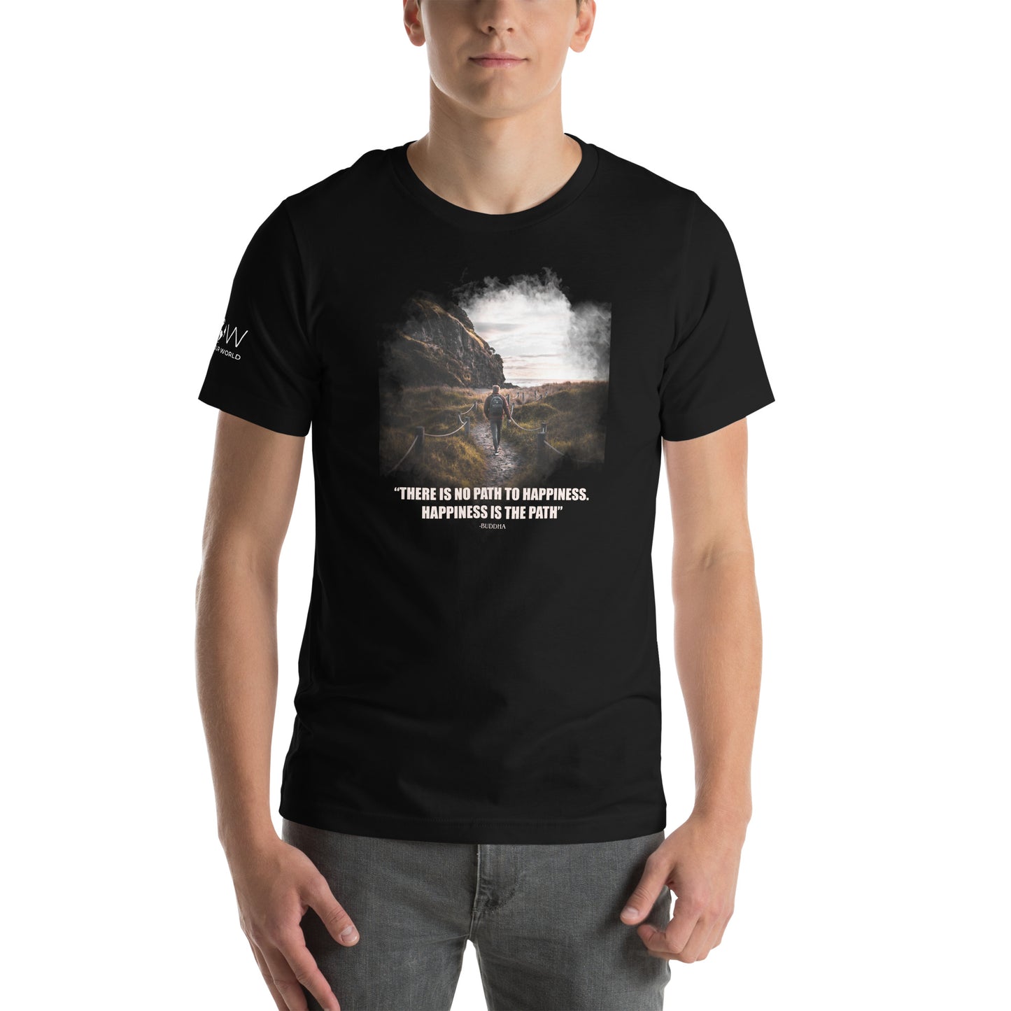 Happiness is the Path (Nature Trail Design) Men's Motivational Black T-Shirt
