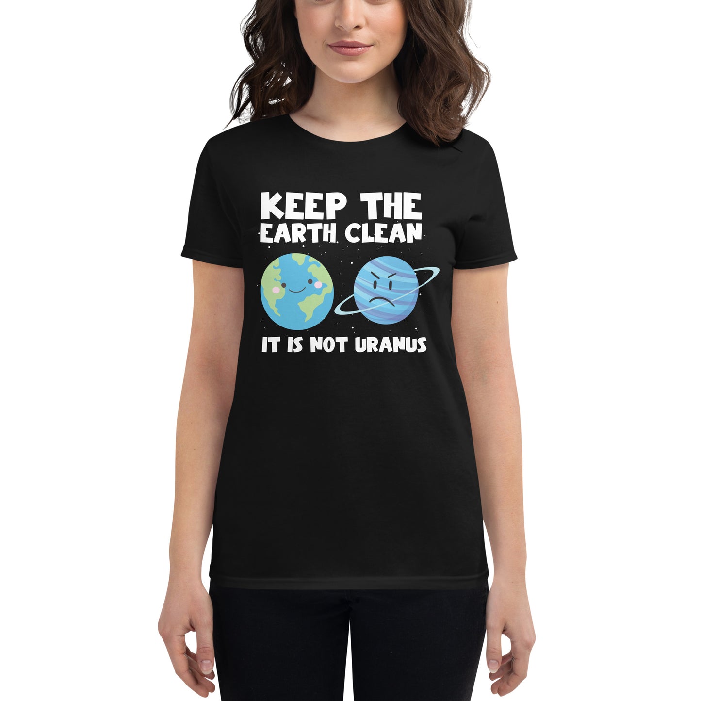 Happy Earth, Grumpy Planet Women’s Motivational Black T-Shirt