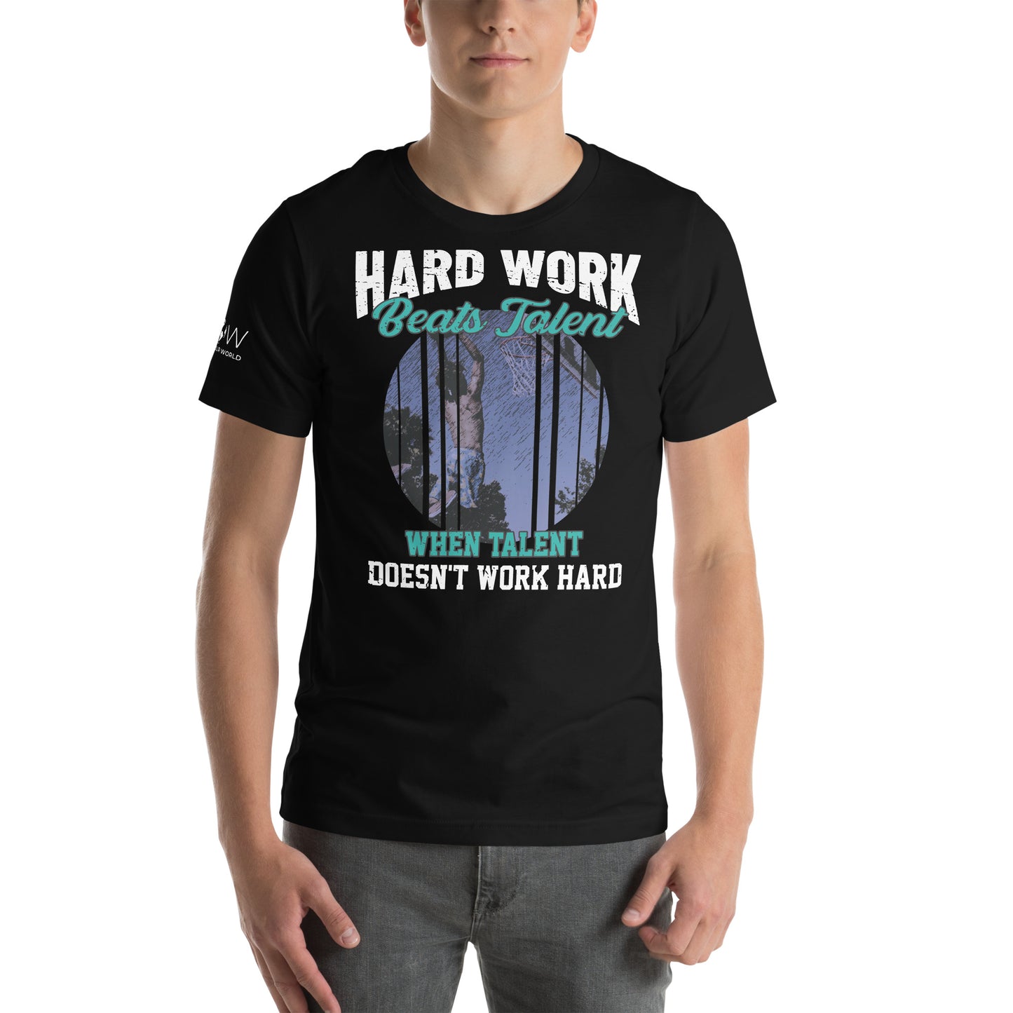 Hard Work Beats Talent Basketball Men's Motivational Black T-Shirt