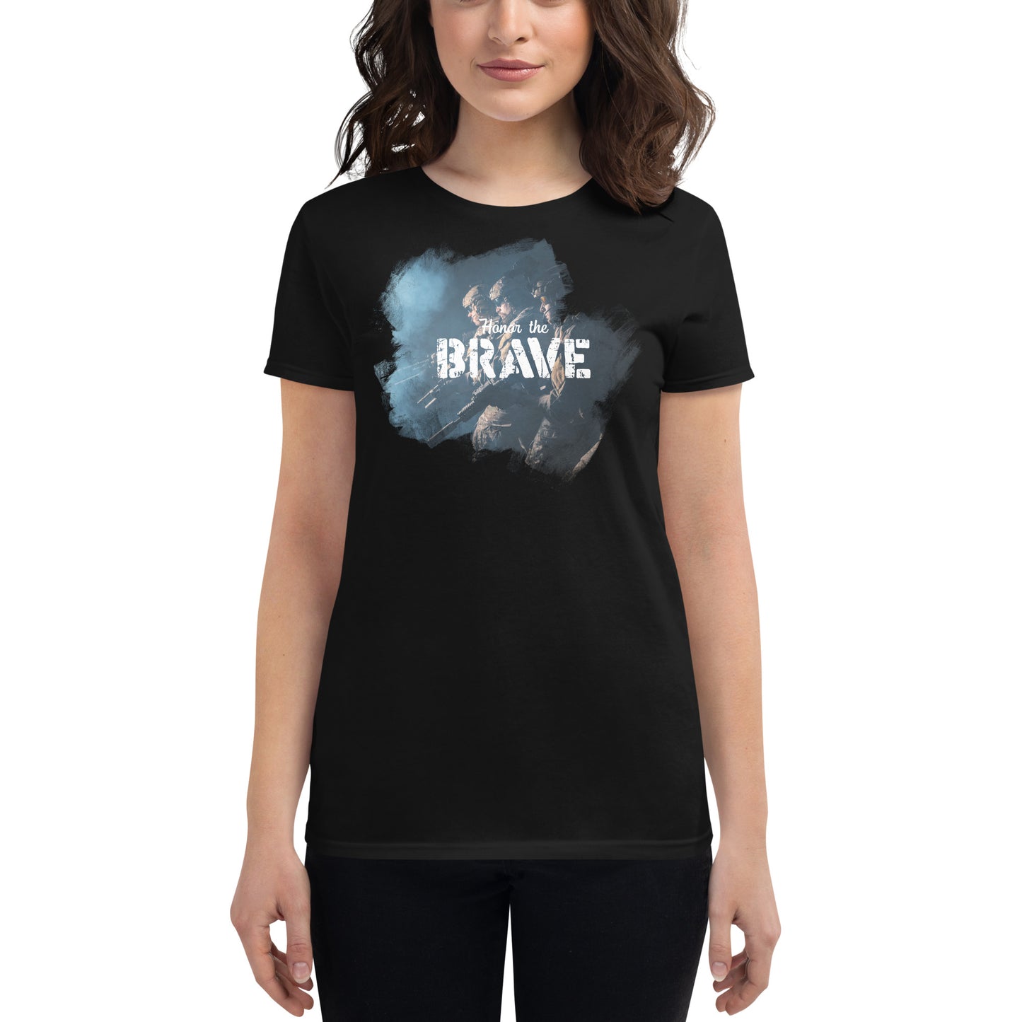 Honor the Brave V Women’s Motivational Black T-Shirt
