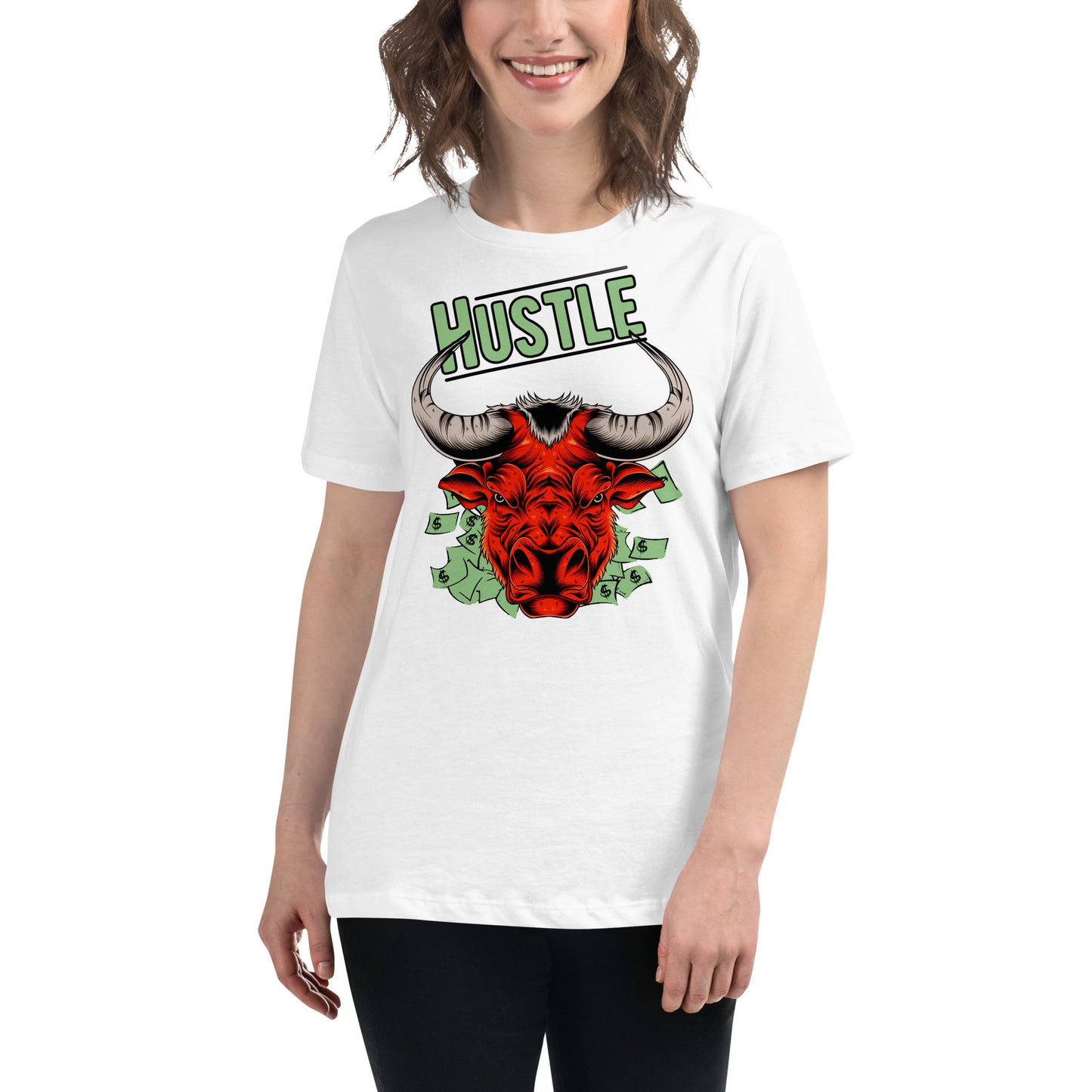 Hustle Bull II White Motivational Women’s T-Shirt Lifestyle