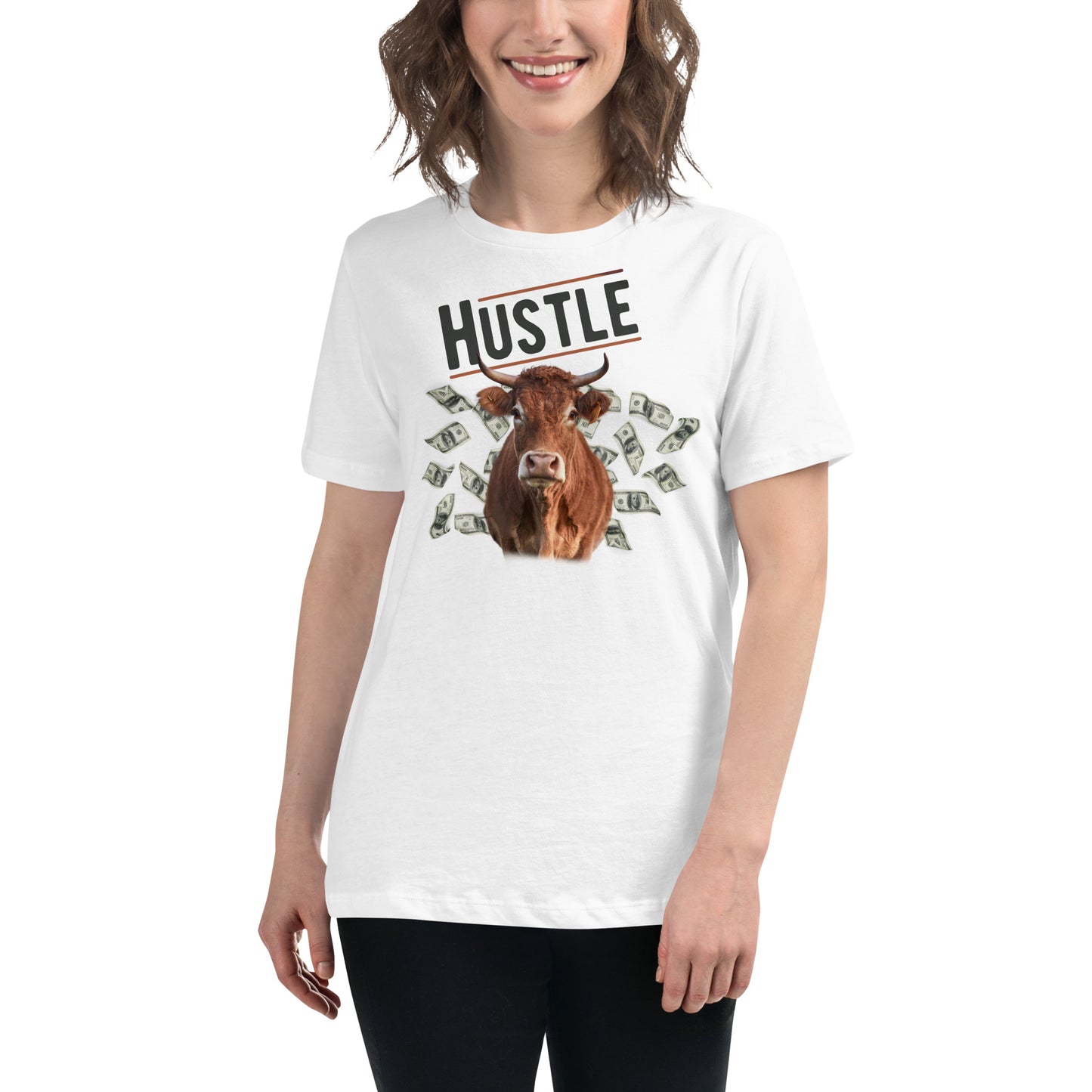Hustle Bull White Motivational Women’s T-Shirt Lifestyle