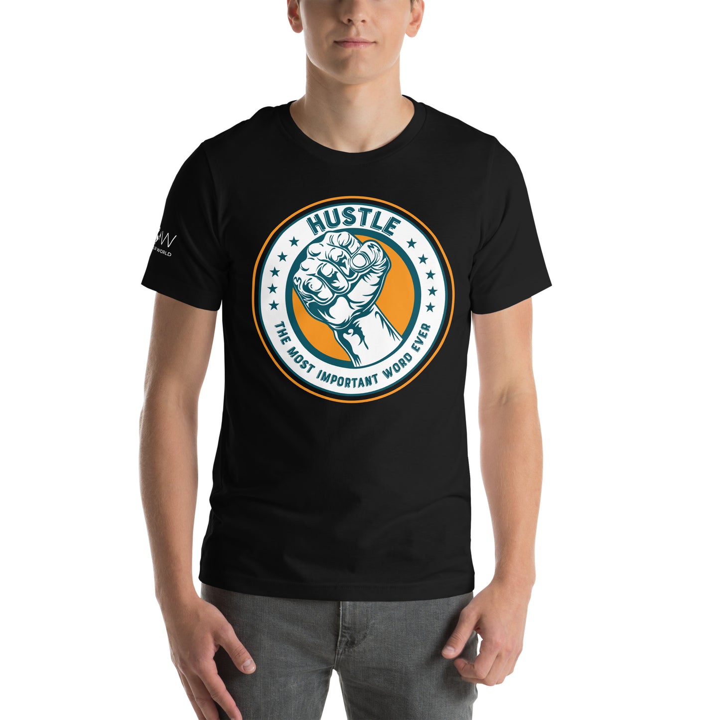 Hustle – The Most Important Word Ever II Men's Motivational Black T-Shirt
