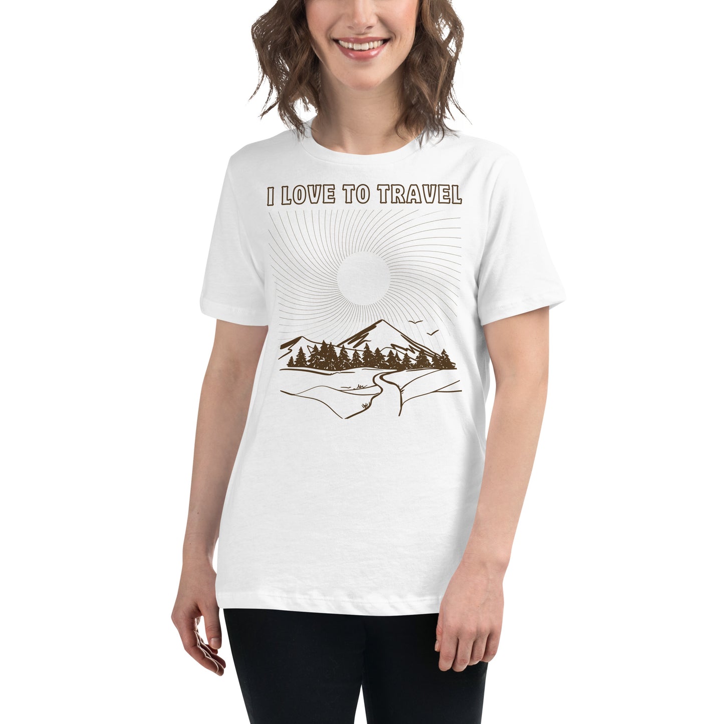 I Love To Travel Mountain Road White Motivational Women’s T-Shirt Lifestyle