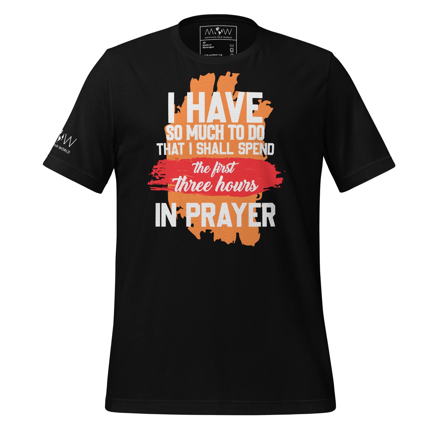 I SHALL SPEND THE FIRST THREE HOURS IN PRAYER Men's Motivational Black T-Shirt