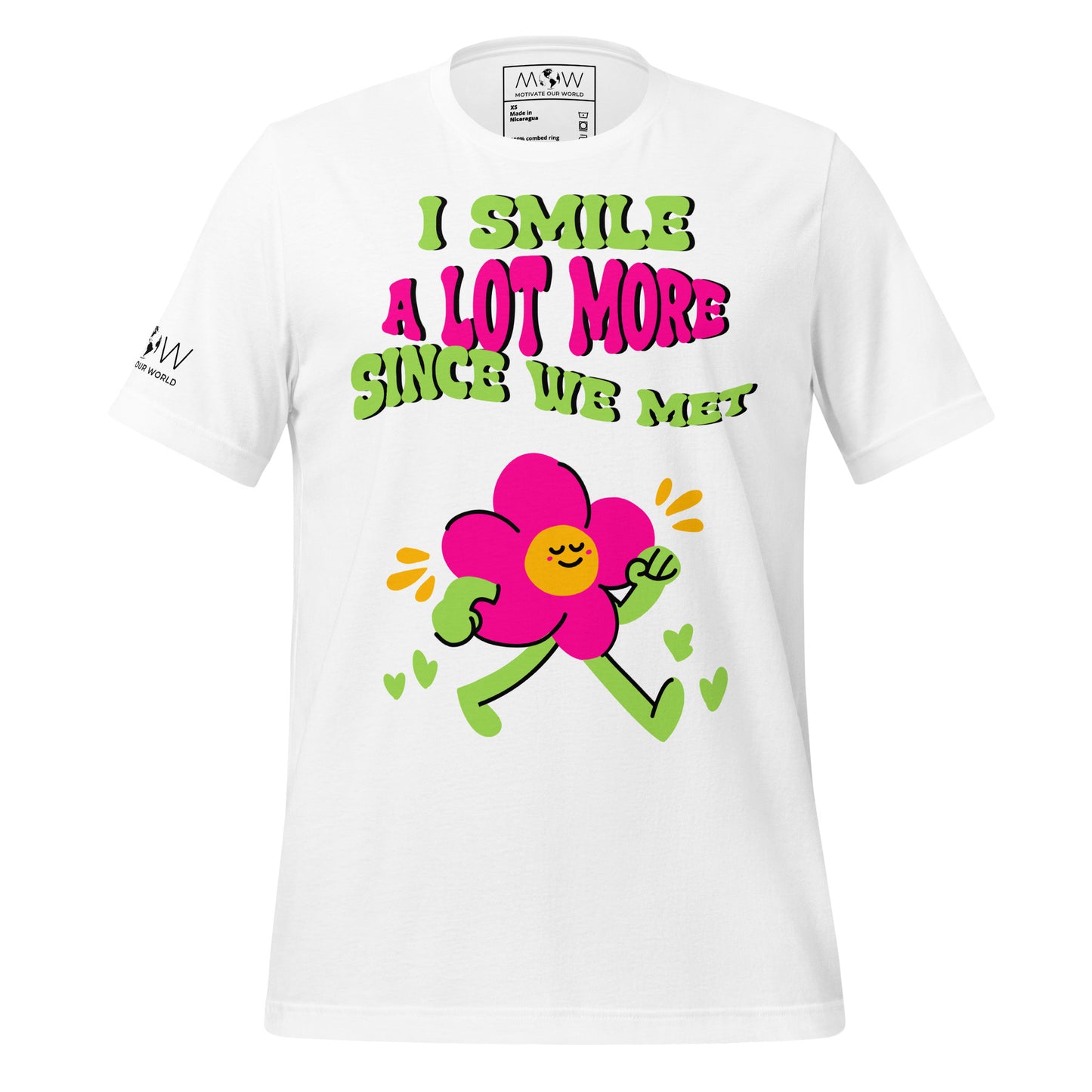 I Smile A Lot More Since We Met – Groovy Flower Edition White Motivational Men's T-Shirt