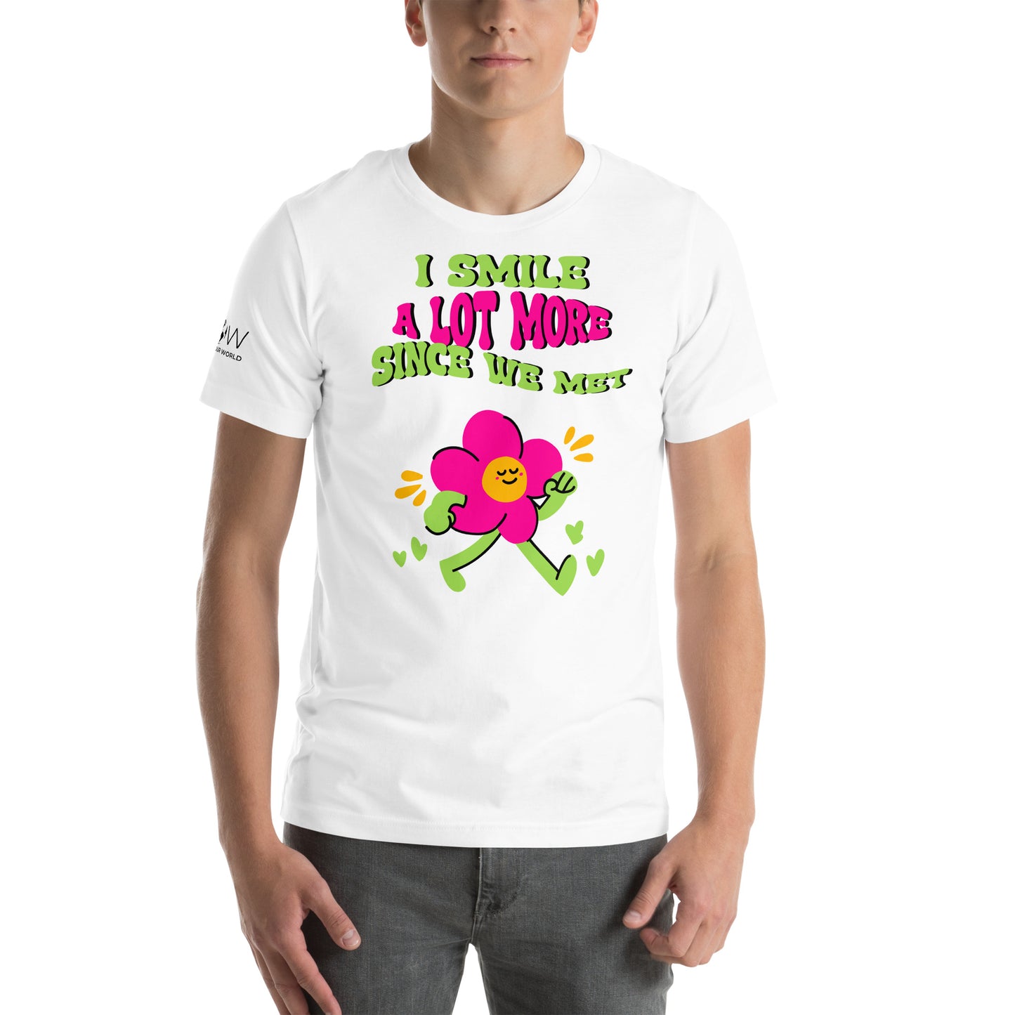 I Smile A Lot More Since We Met – Groovy Flower Edition White Motivational Men's T-Shirt
