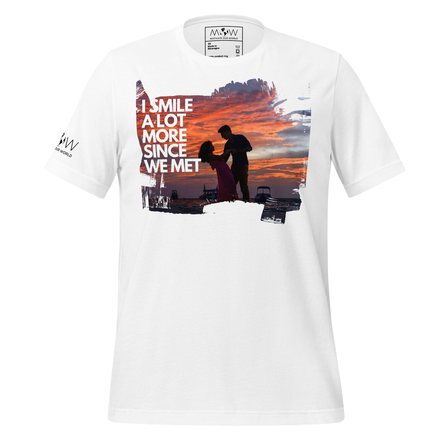 I Smile A Lot More Since We Met – Sunset Dance Edition White Motivational Men's T-Shirt