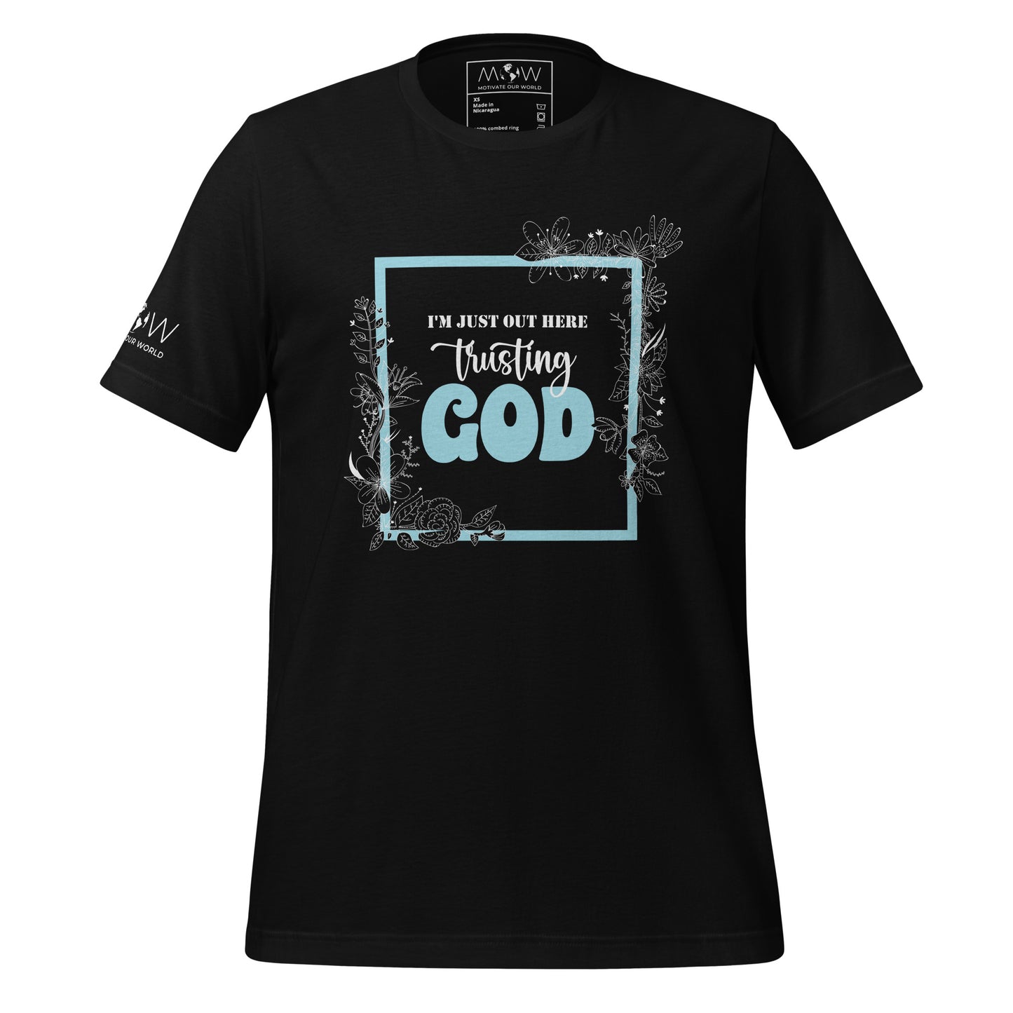 I'm Just Out Here Trusting God - Framed Men's Motivational Black T-Shirt