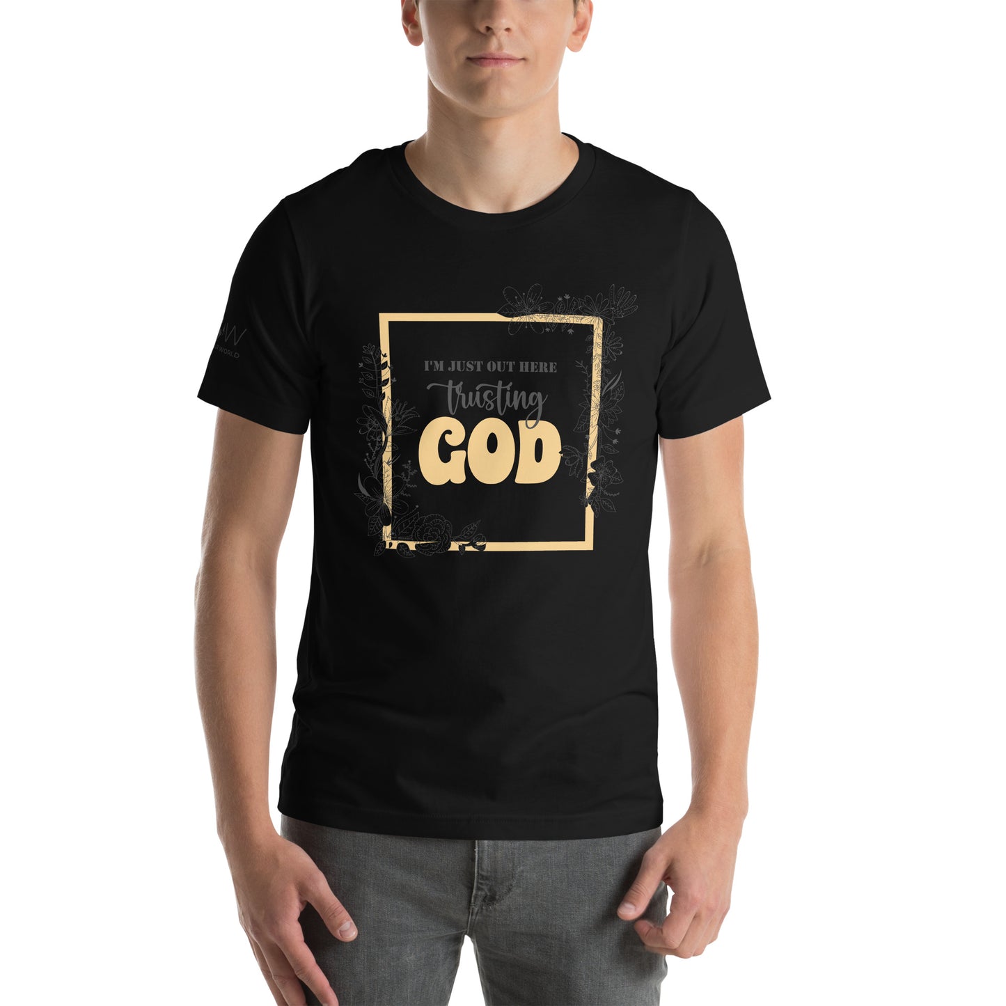 I'm Just Out Here Trusting God - Framed Men's Motivational Black T-Shirt
