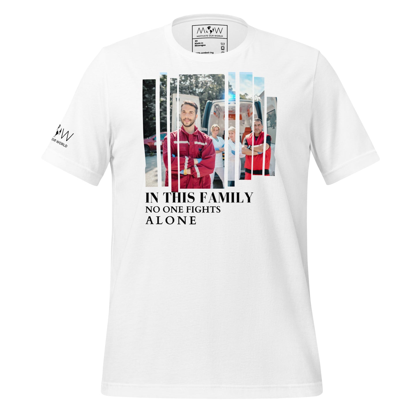 In This Family No One Fights Alone - EMS Unity Edition White Motivational Men's T-Shirt