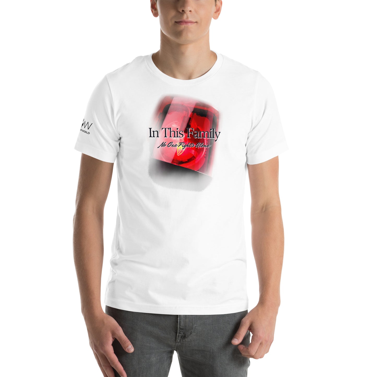 In This Family No One Fights Alone - Red Siren Edition White Motivational Men's T-Shirt