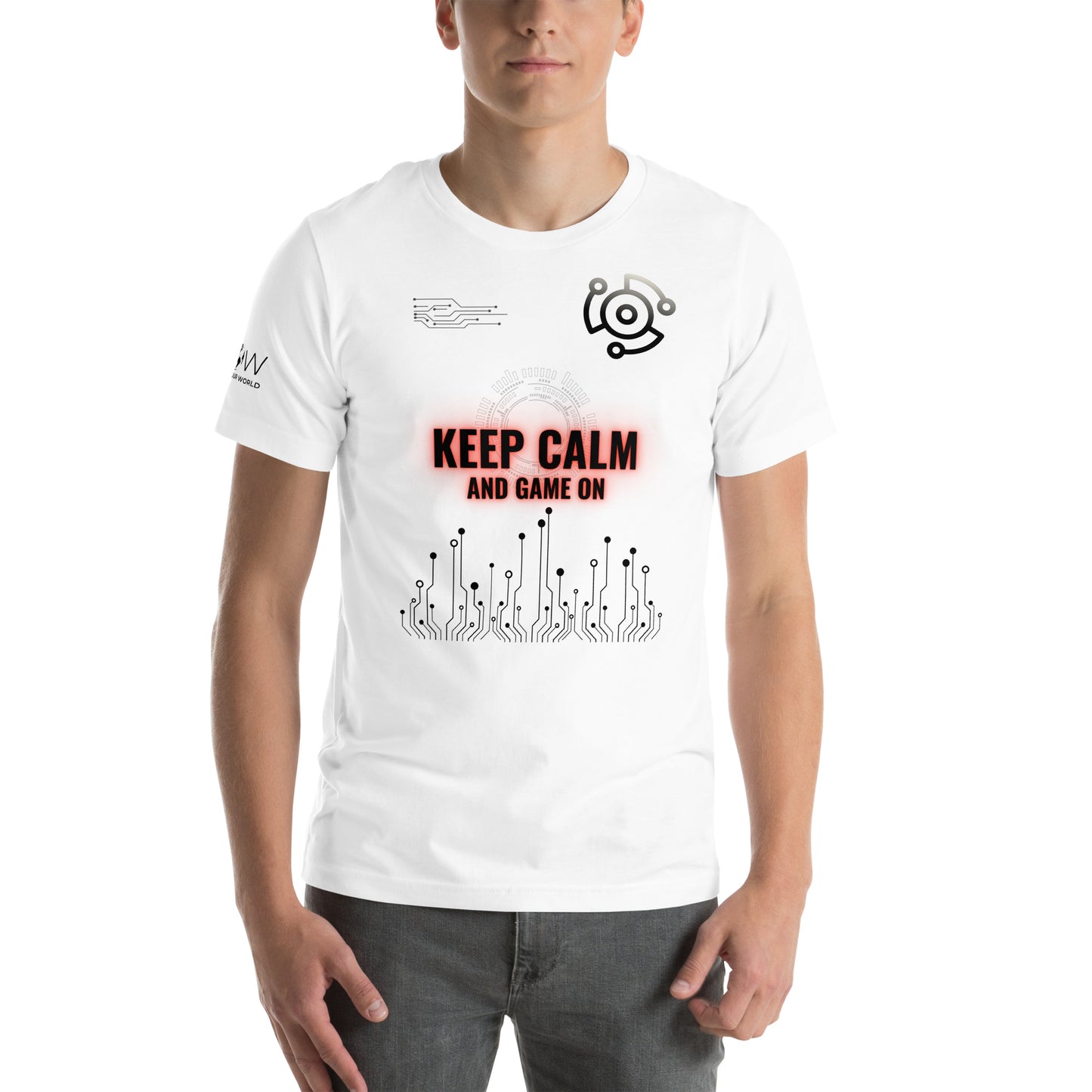 Keep Calm and Game On - Futuristic White Motivational Men's T-Shirt Lifestyle