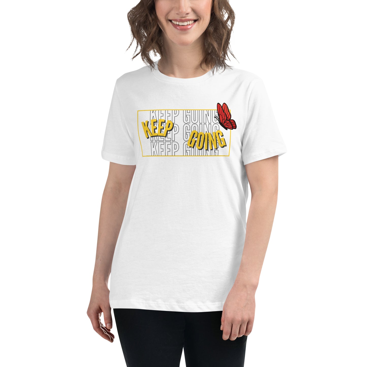 Keep Going V White Motivational Women’s T-Shirt Lifestyle
