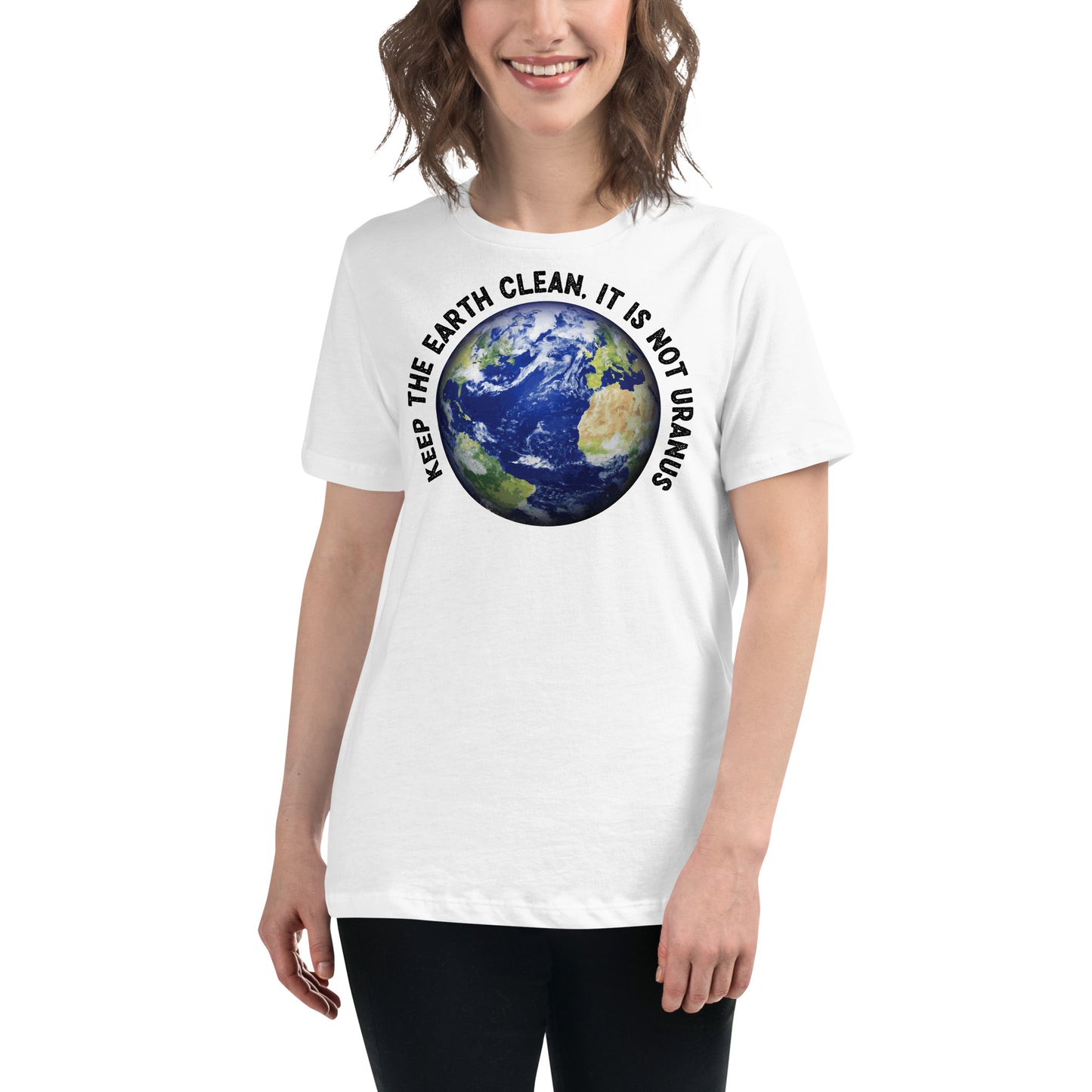 Keep the Earth Clean Globe White Motivational Women’s T-Shirt Lifestyle