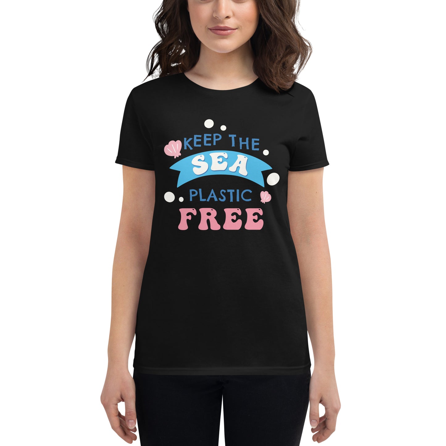 Keep the Sea Plastic-Free Women’s Motivational Black T-Shirt