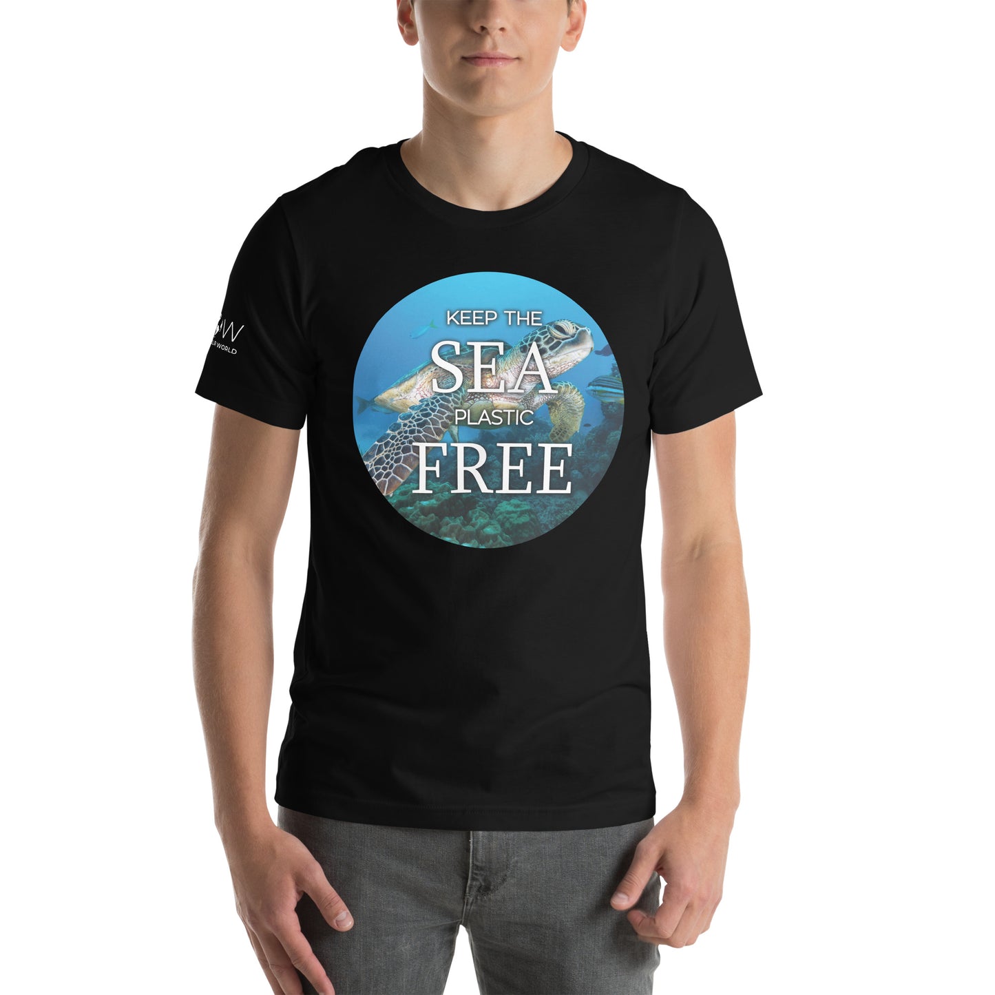 "Keep the Sea Plastic-Free" Men's Motivational Black T-Shirt
