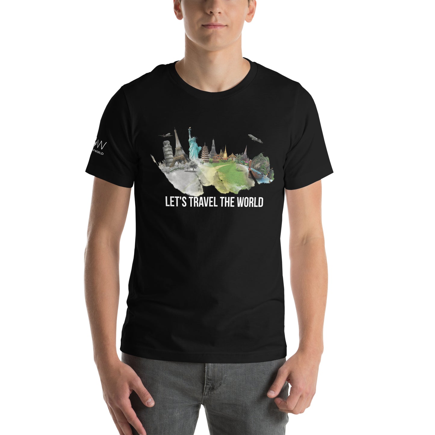 "Let's Travel the World" Men's Motivational BlackT-Shirt