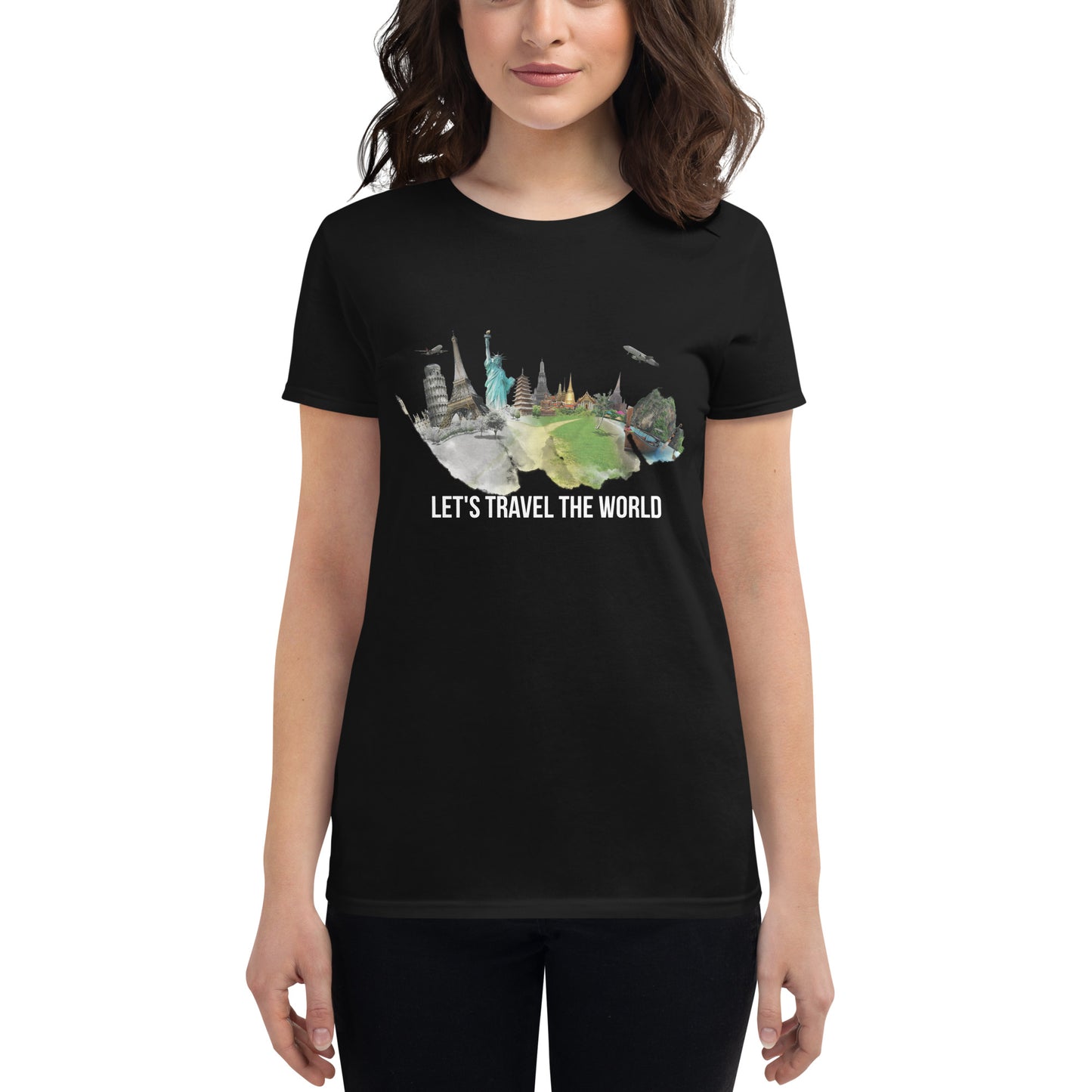 Let’s Travel the World Women’s Motivational Black T-Shirt