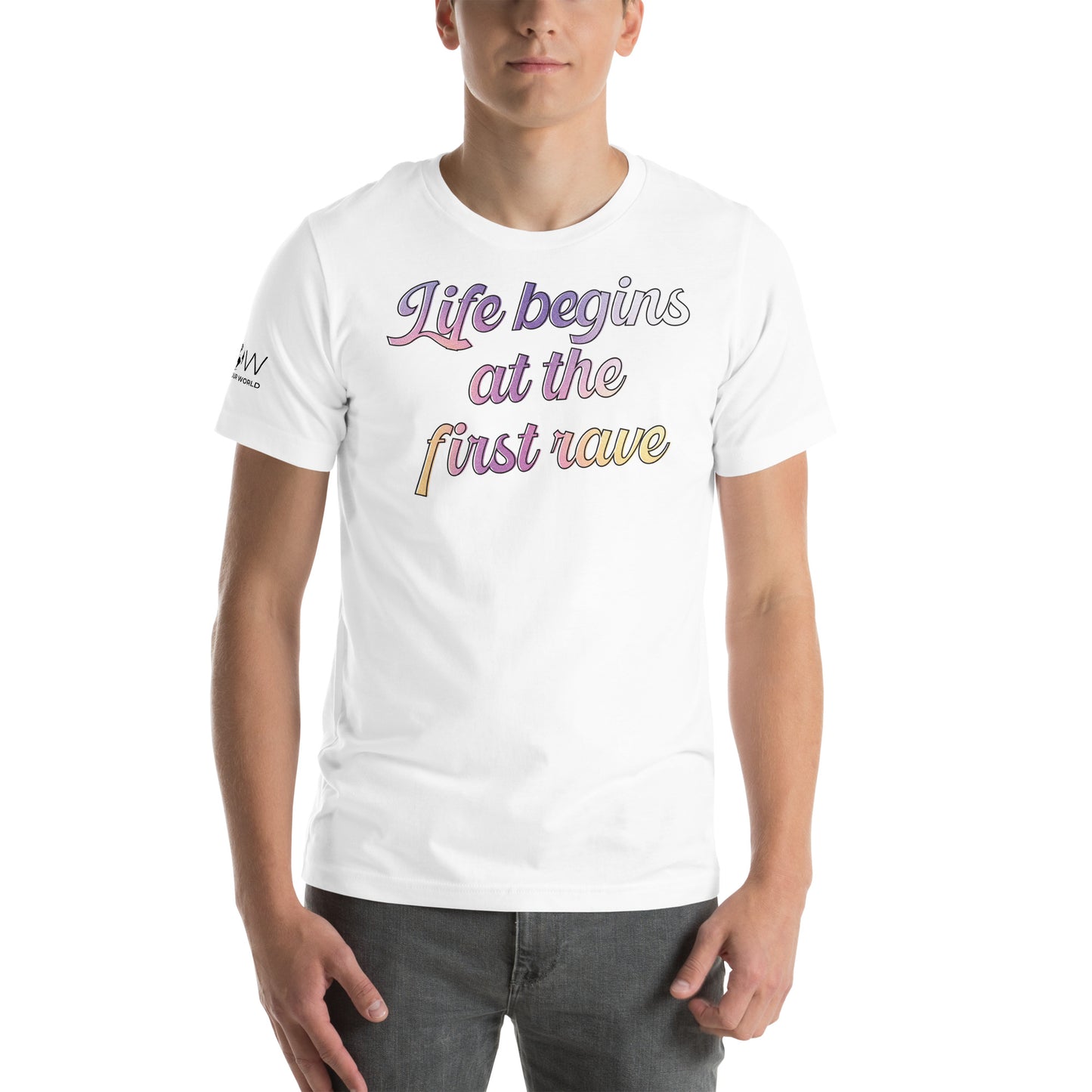 Life Begins at the First Rave White Motivational Men's T-Shirt