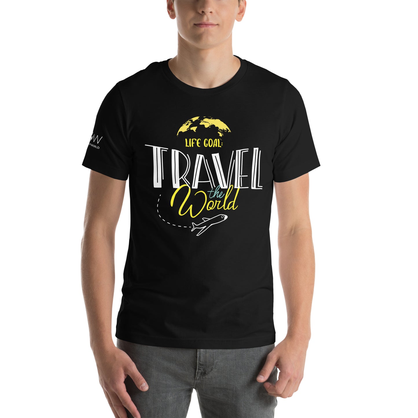 "Life Goal: Travel the World" Men's Motivational Black T-Shirt