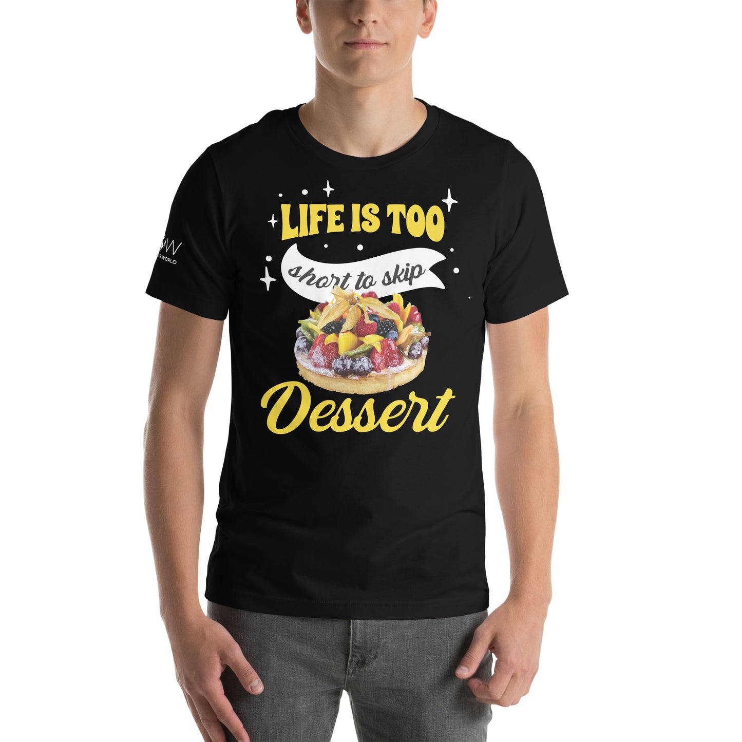 "Life Is Too Short to Skip Dessert" Men's Motivational Black T-Shirt