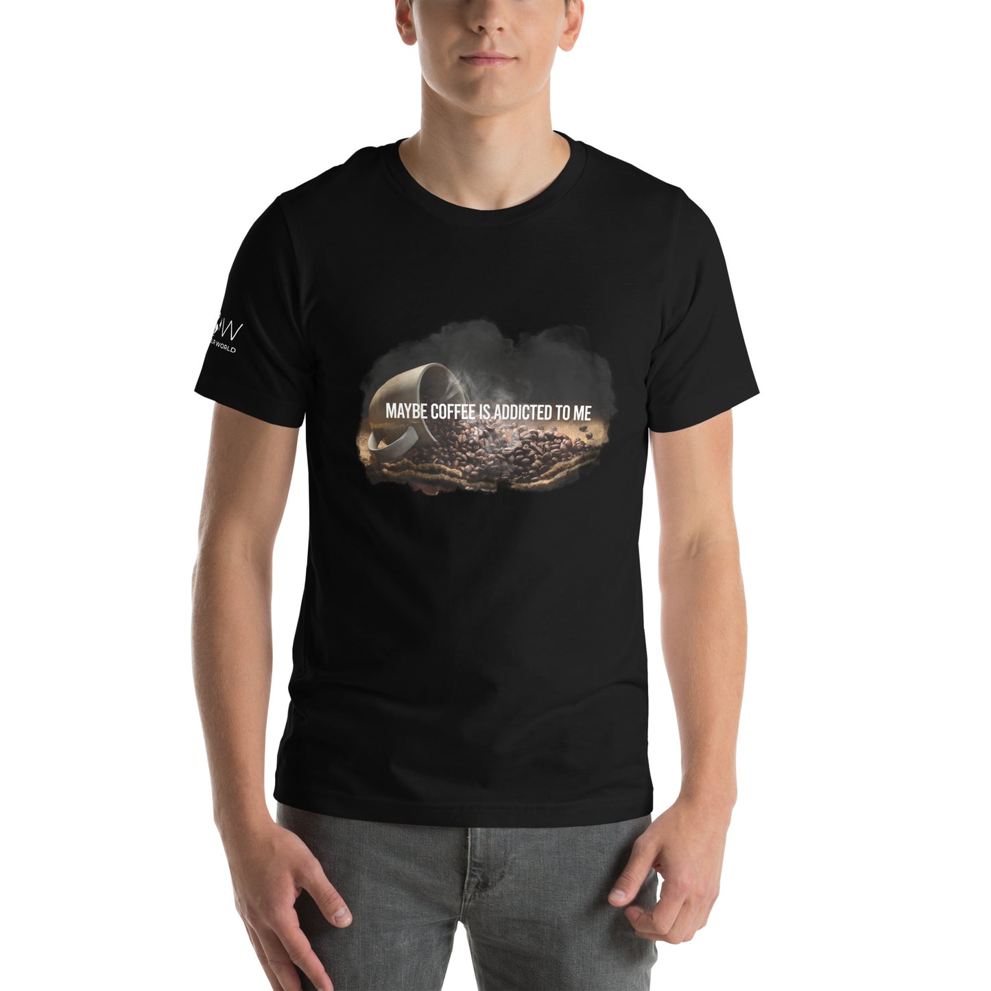 Maybe Coffee Is Addicted to Me Men's Motivational Black T-Shirt