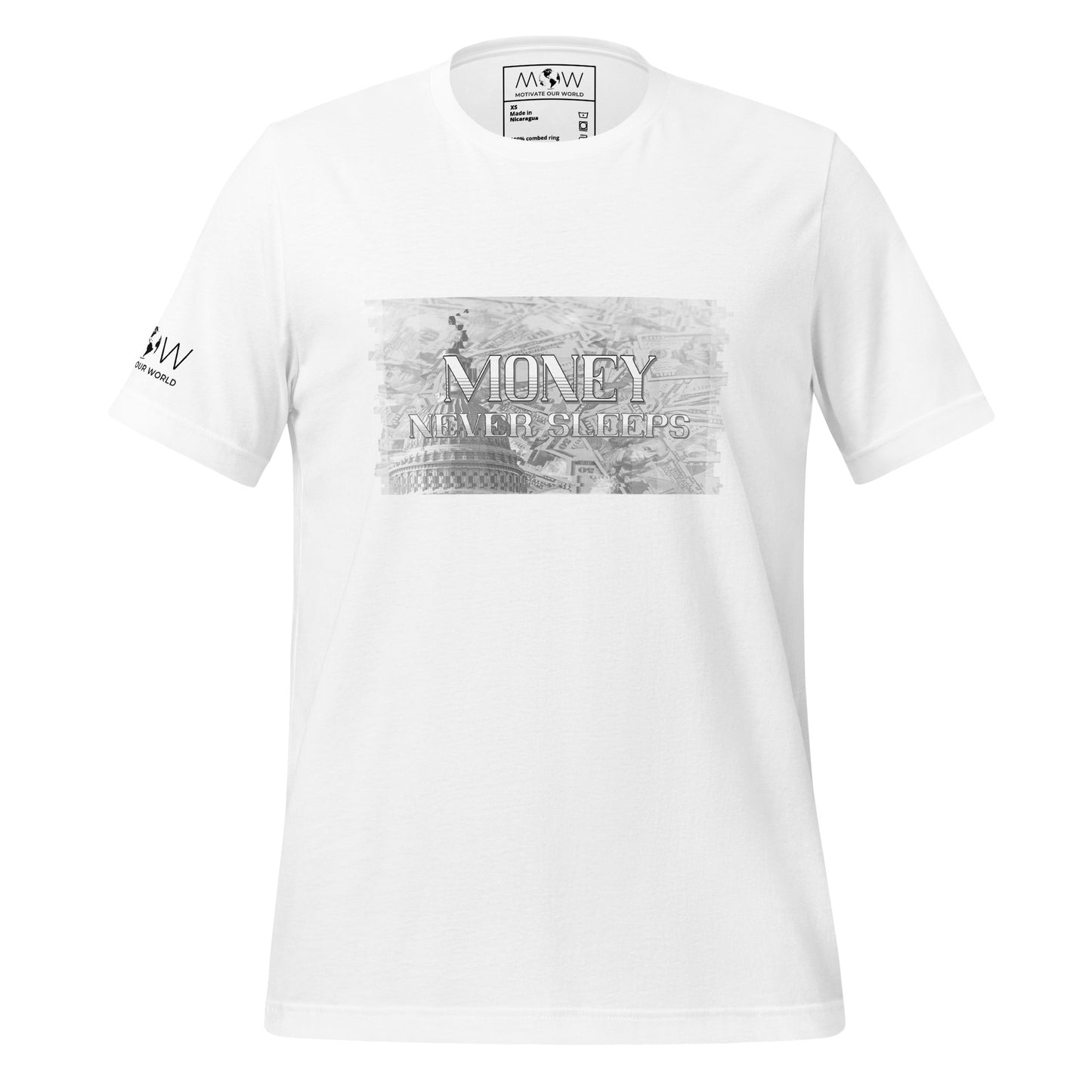 Money Never Sleeps Capitol Men's Motivational White T-Shirt