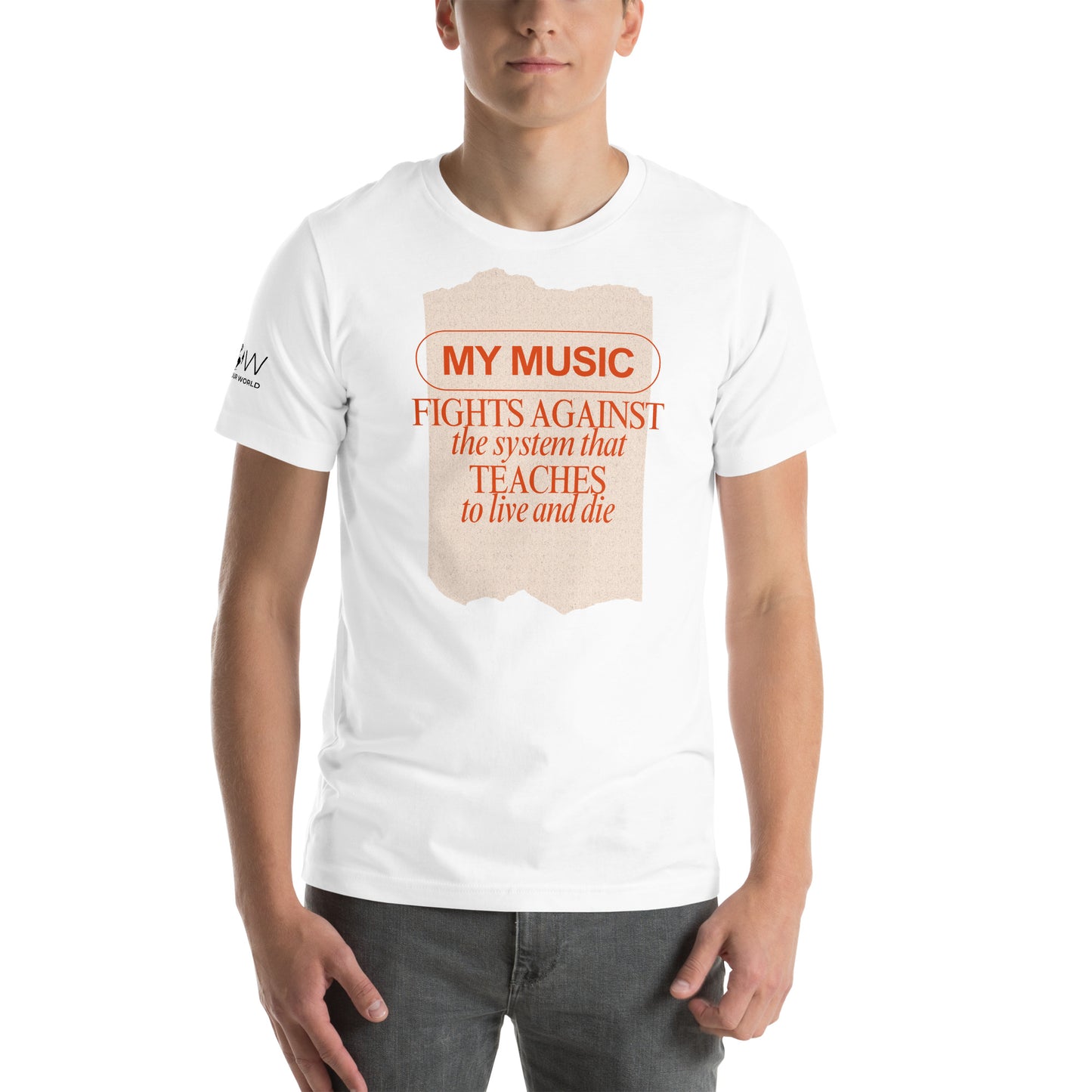 Music Fights Against the System White Motivational Men's T-Shirt