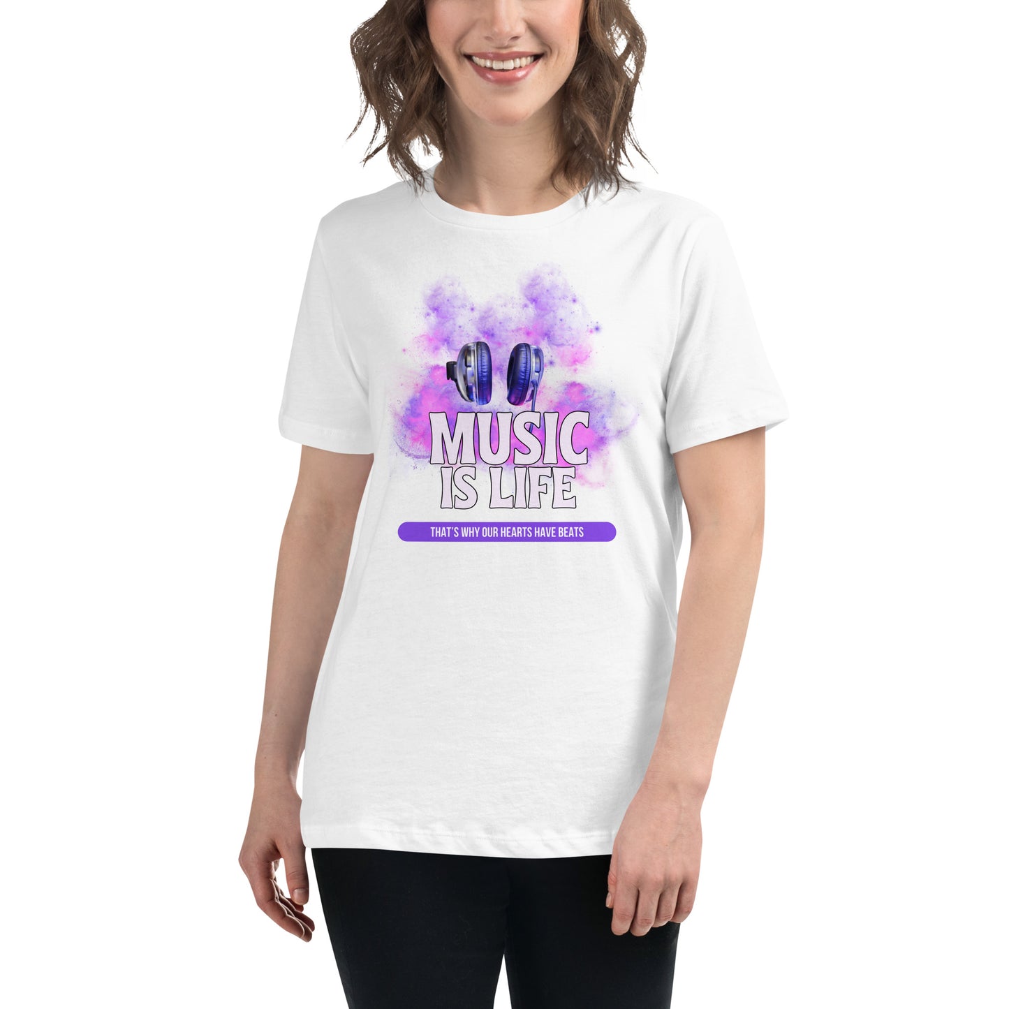 Music Is Life – That’s Why Our Hearts Have Beats White Motivational Women’s T-Shirt Lifestyle