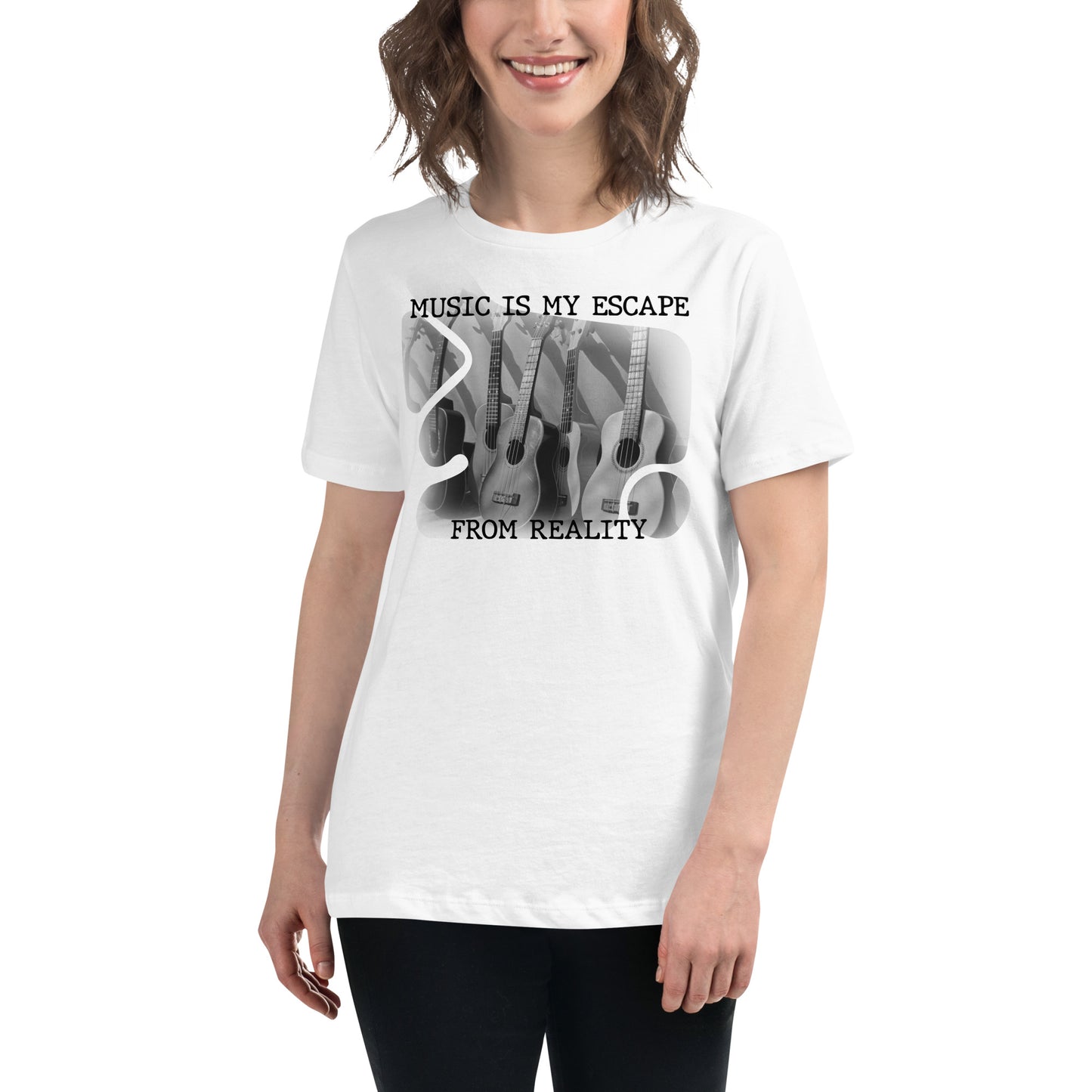 Music Is My Escape From Reality - Acoustic Flow Edition White Motivational Women’s T-Shirt Lifestyle