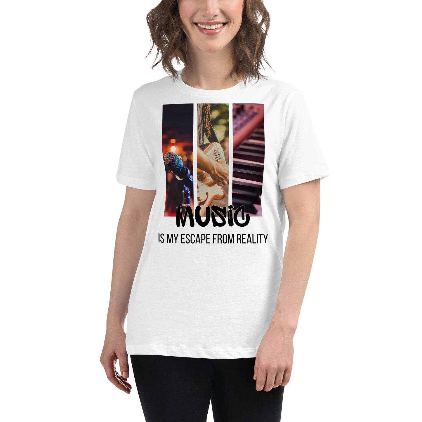 Music Is My Escape From Reality - Live Vibes Edition White Motivational Women’s T-Shirt Lifestyle