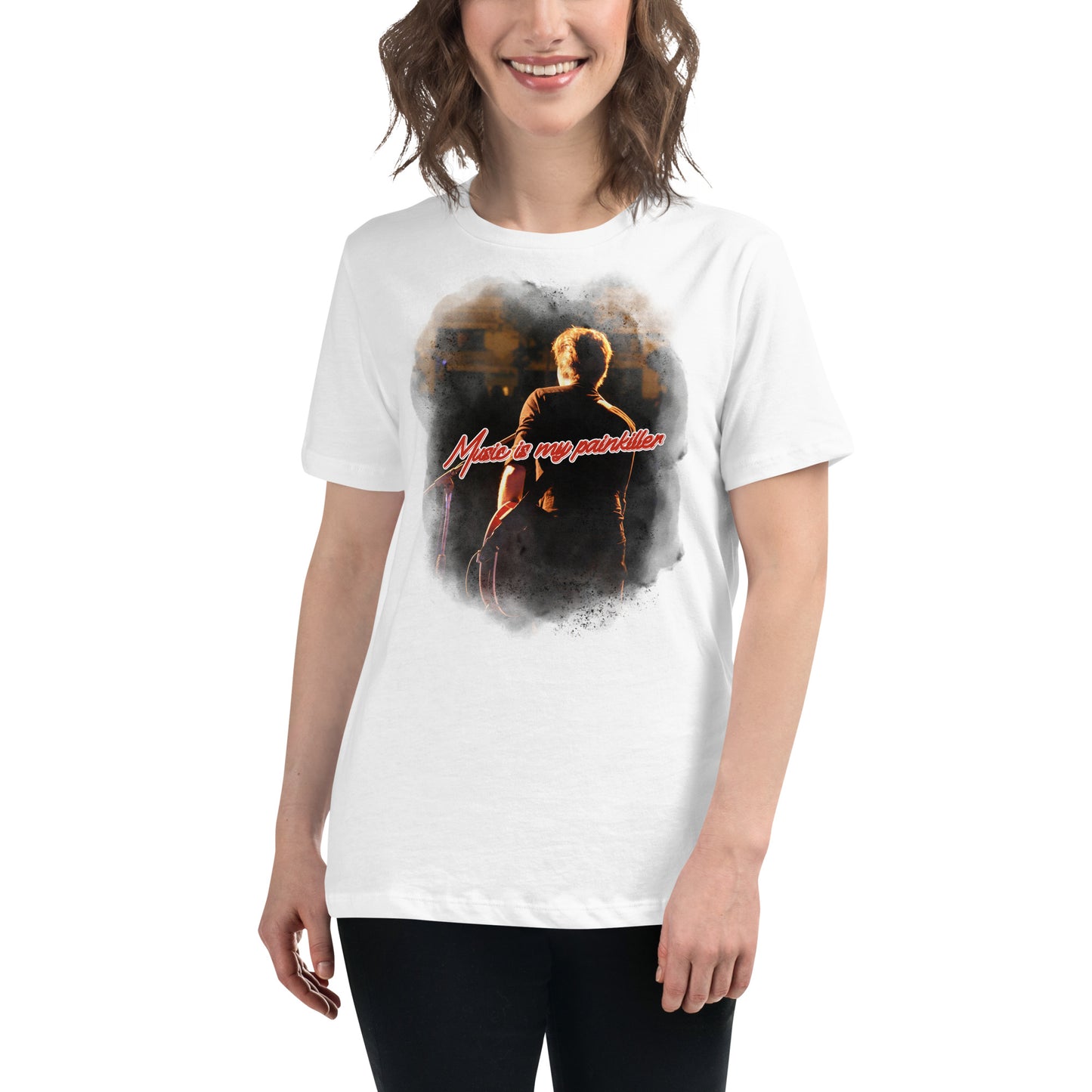 Music is My Painkiller - Live Performance White Motivational Women’s T-Shirt Lifestyle