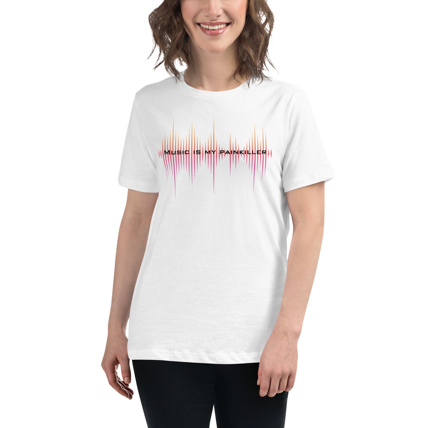 Music is My Painkiller Soundwave White Motivational Women’s T-Shirt Lifestyle