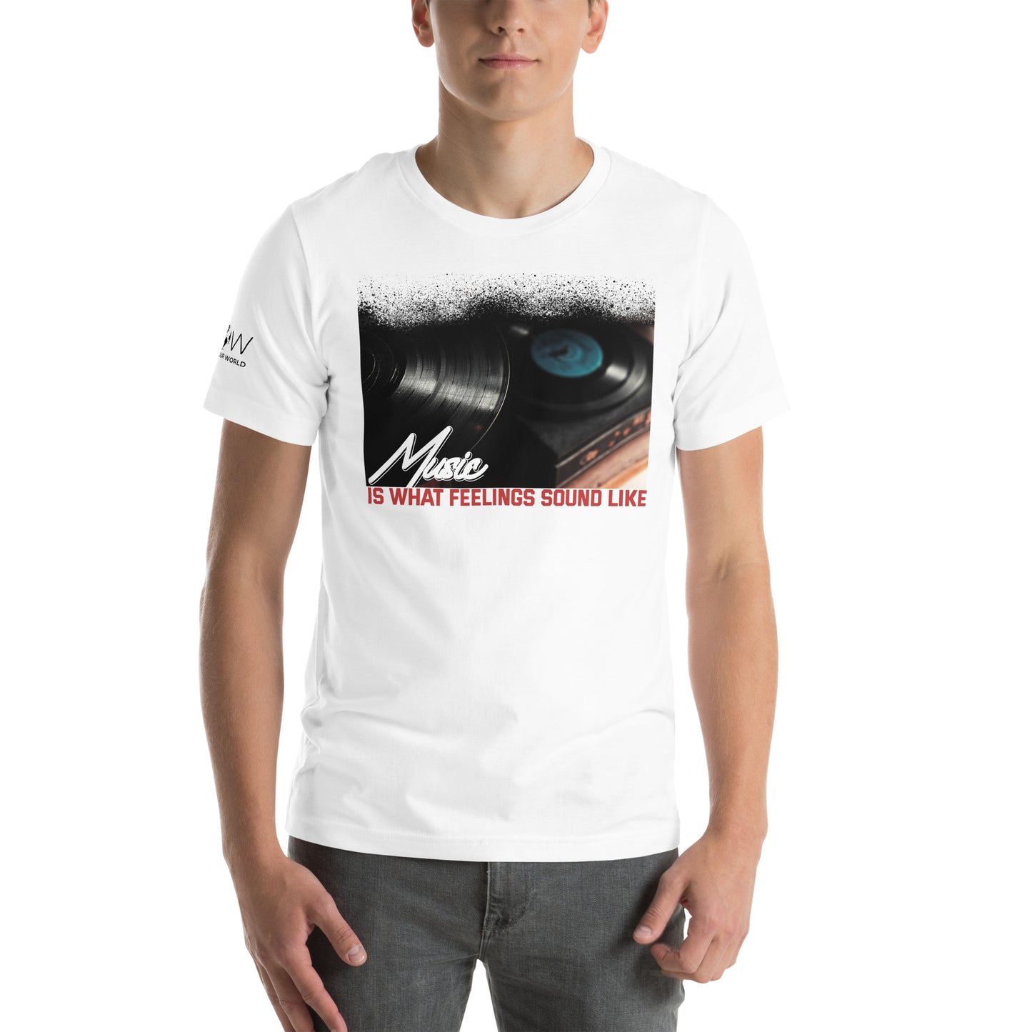 Music is What Feelings Sound Like – Vinyl Edition White Motivational Men's T-Shirt