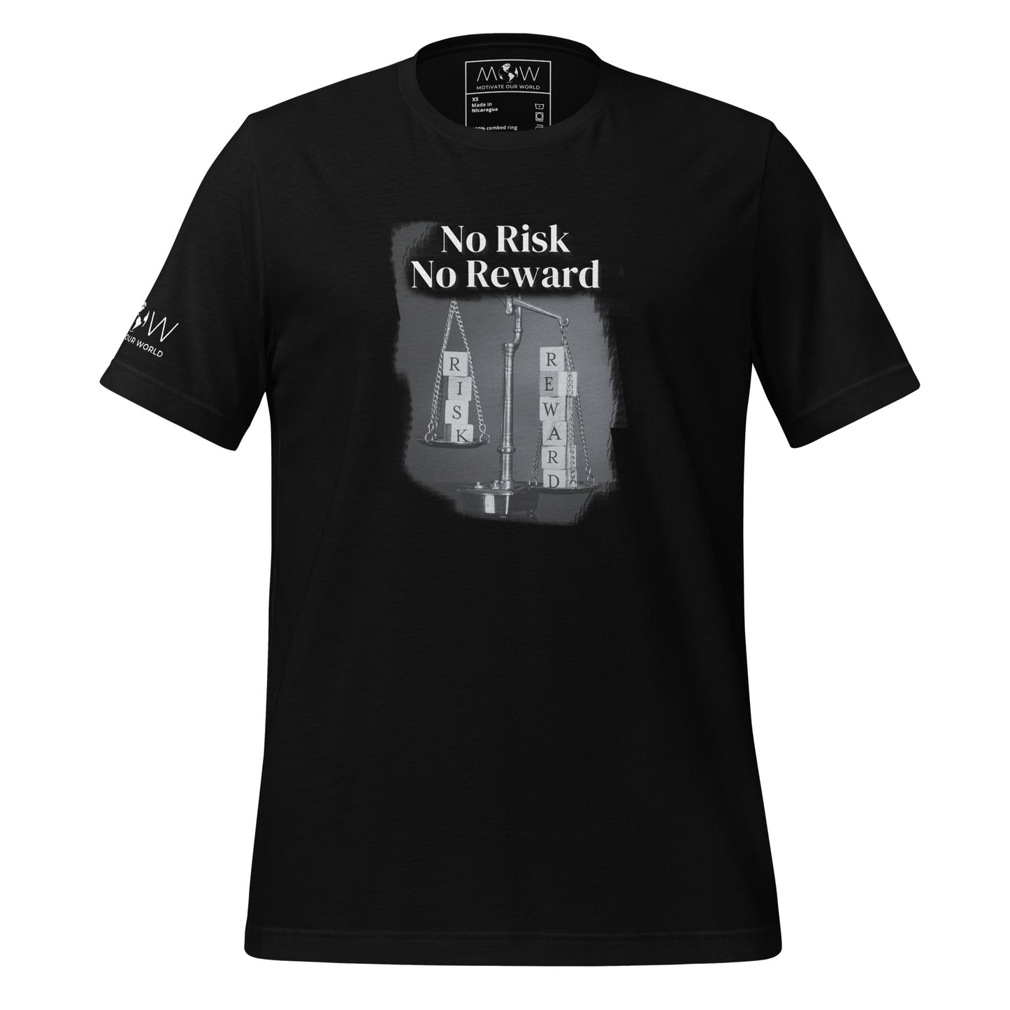 NO RISK NO REWARD Men's Motivational Black T-Shirt