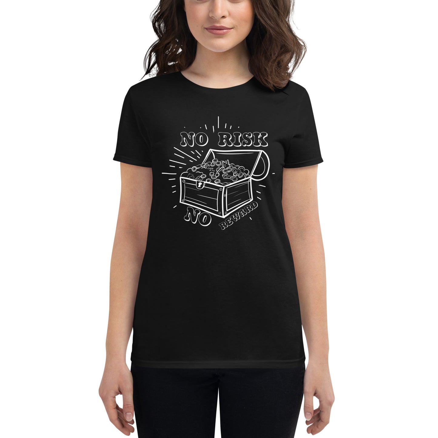 No Risk, No Reward Treasure Chest Women’s Motivational Black T-Shirt