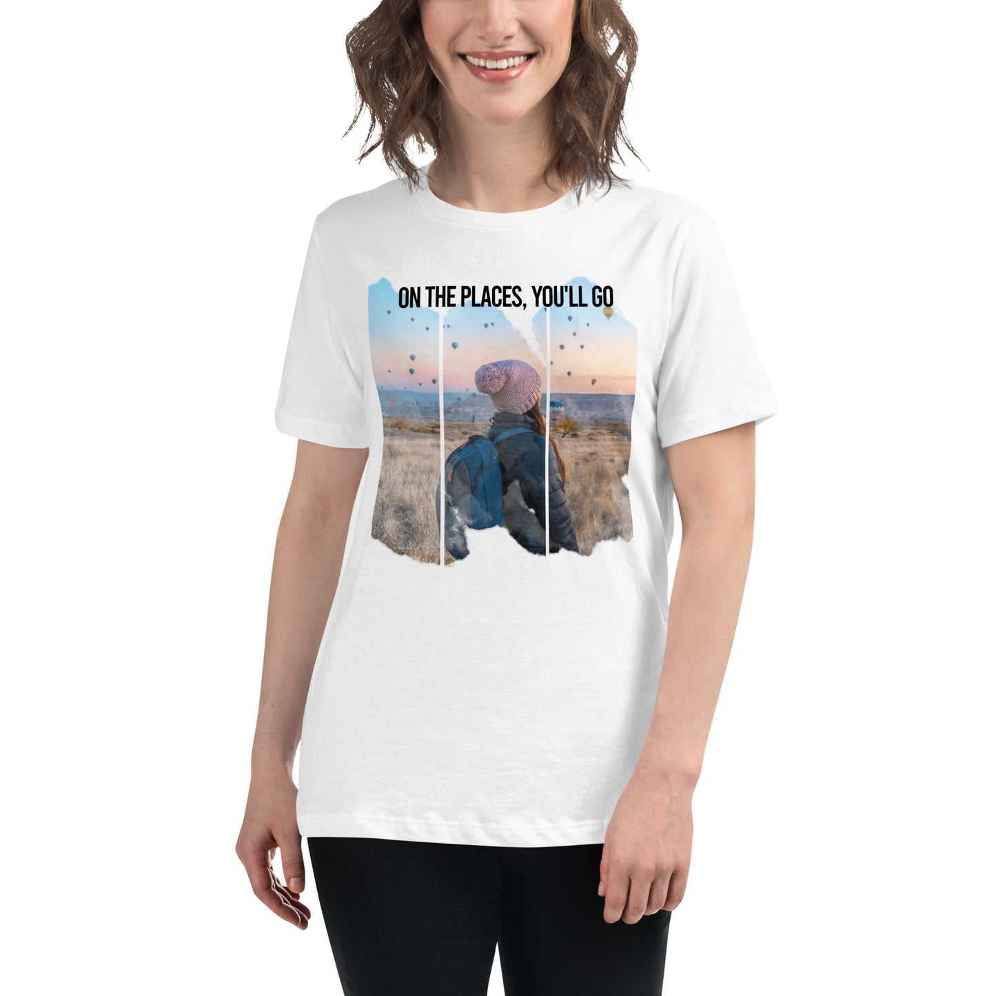 On The Places You’ll Go Hot Air Balloon View White Motivational Women’s T-Shirt Lifestyle