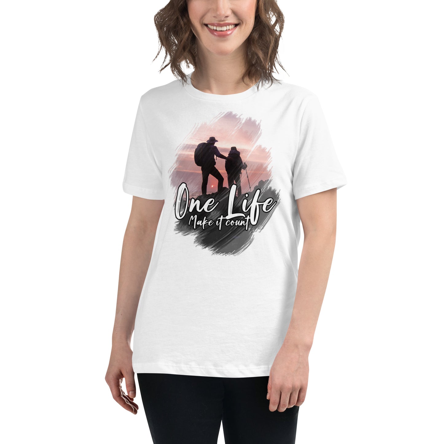One Life: Make It Count II White Motivational Women’s T-Shirt Lifestyle